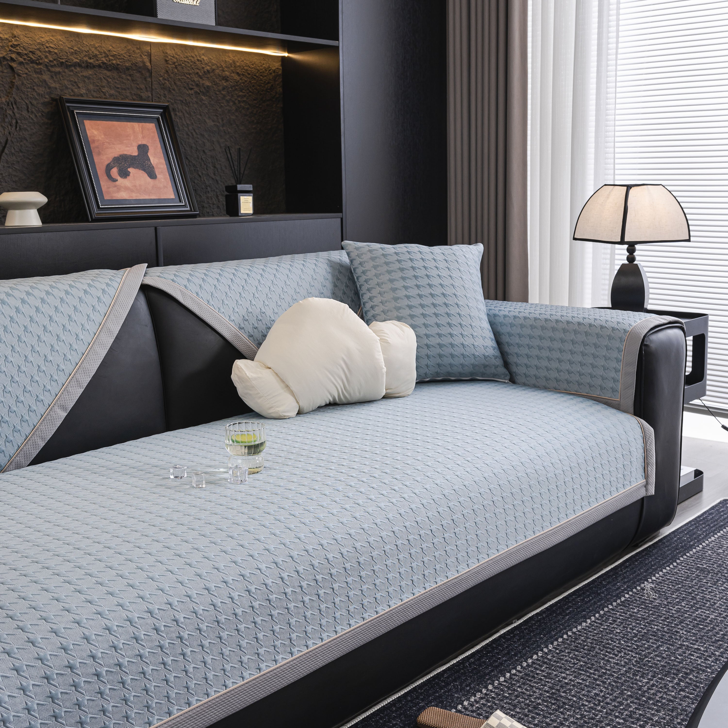 Houndstooth Ice Silk Breathable Sofa Cover, Modern Non-Slip Summer Couch Protector - Image 87