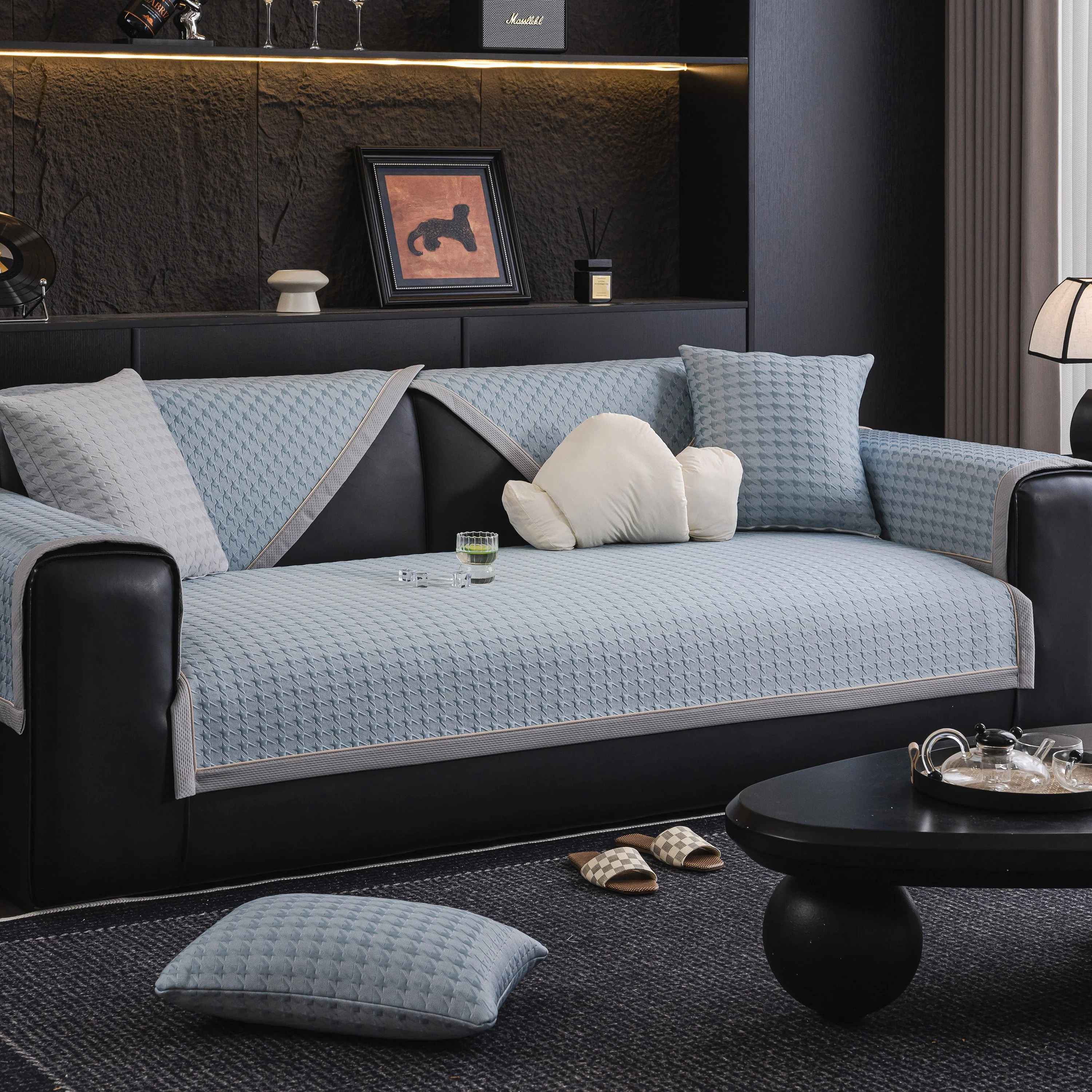 Houndstooth Ice Silk Breathable Sofa Cover, Modern Non-Slip Summer Couch Protector - Image 88