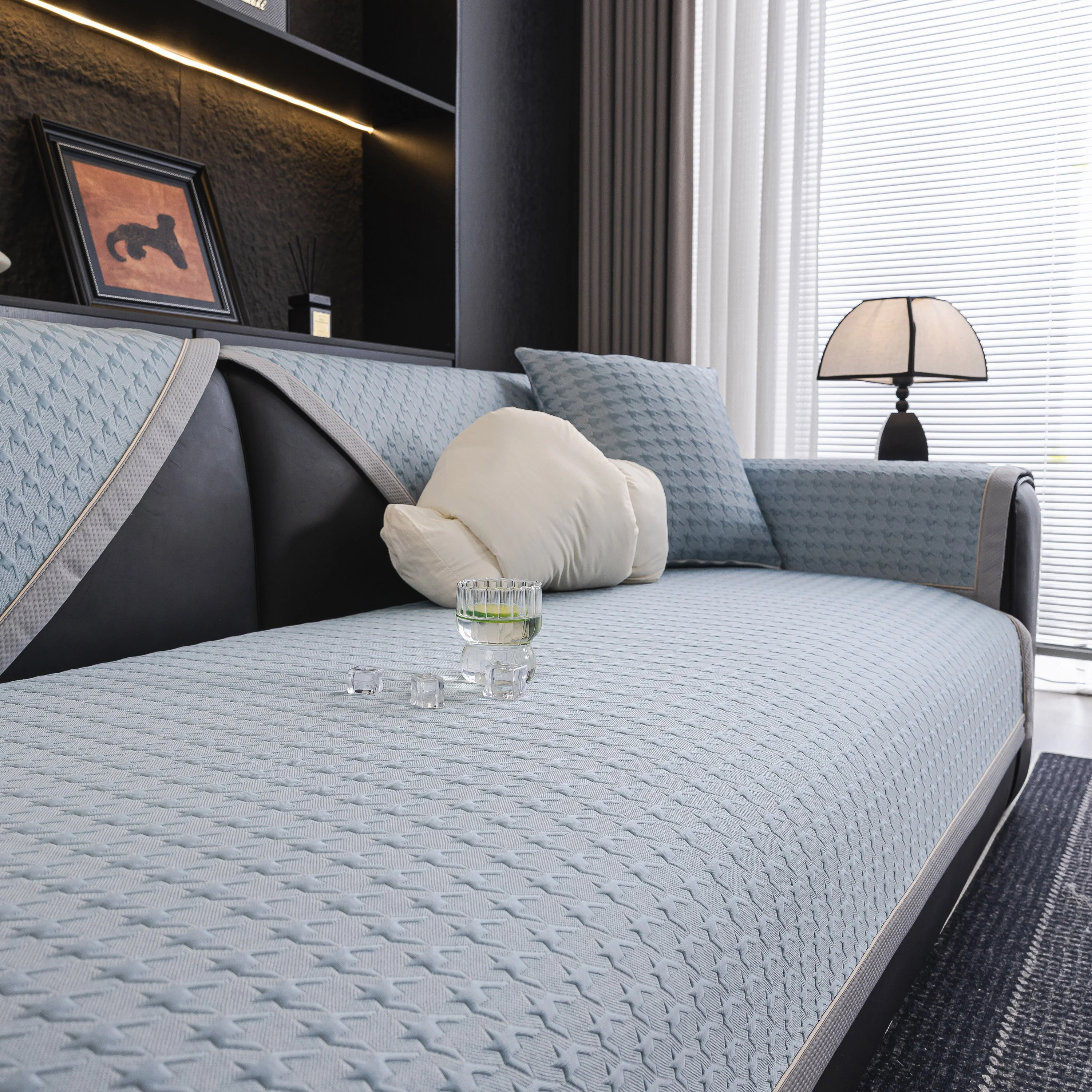 Houndstooth Ice Silk Breathable Sofa Cover, Modern Non-Slip Summer Couch Protector - Image 89