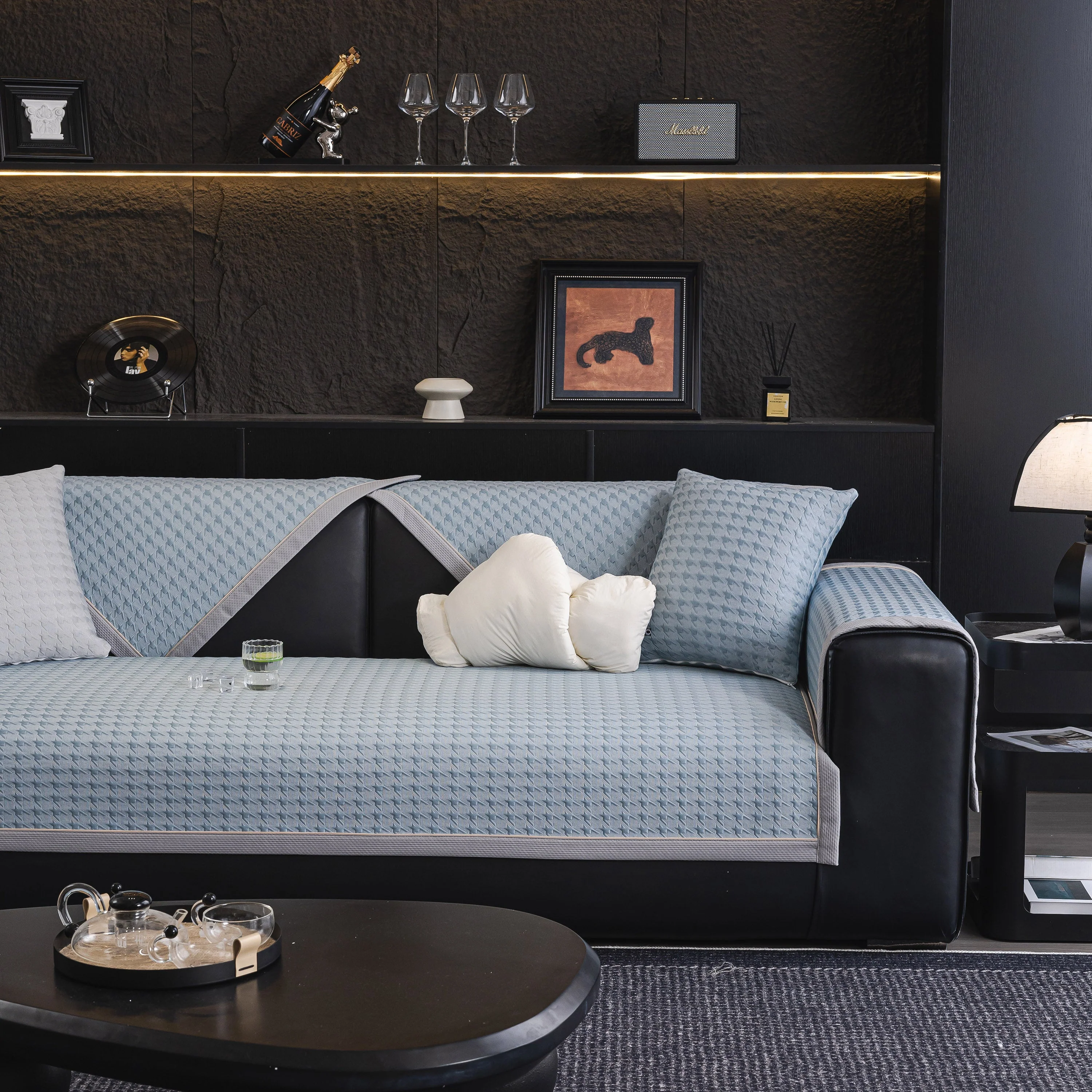 Houndstooth Ice Silk Breathable Sofa Cover, Modern Non-Slip Summer Couch Protector - Image 90