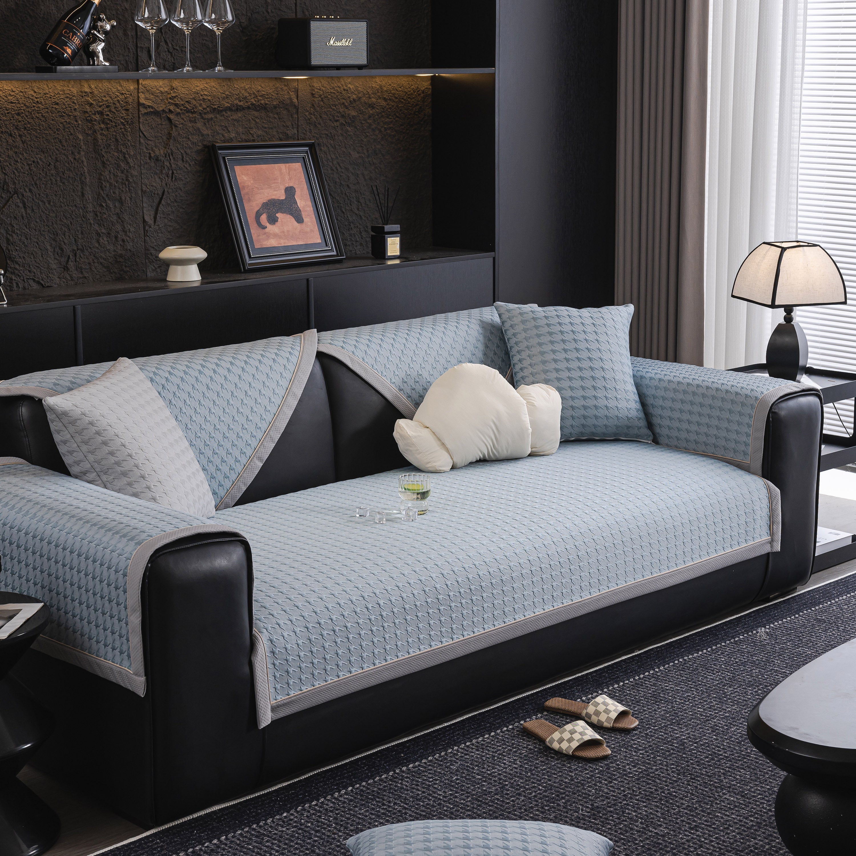 Houndstooth Ice Silk Breathable Sofa Cover, Modern Non-Slip Summer Couch Protector - Image 91