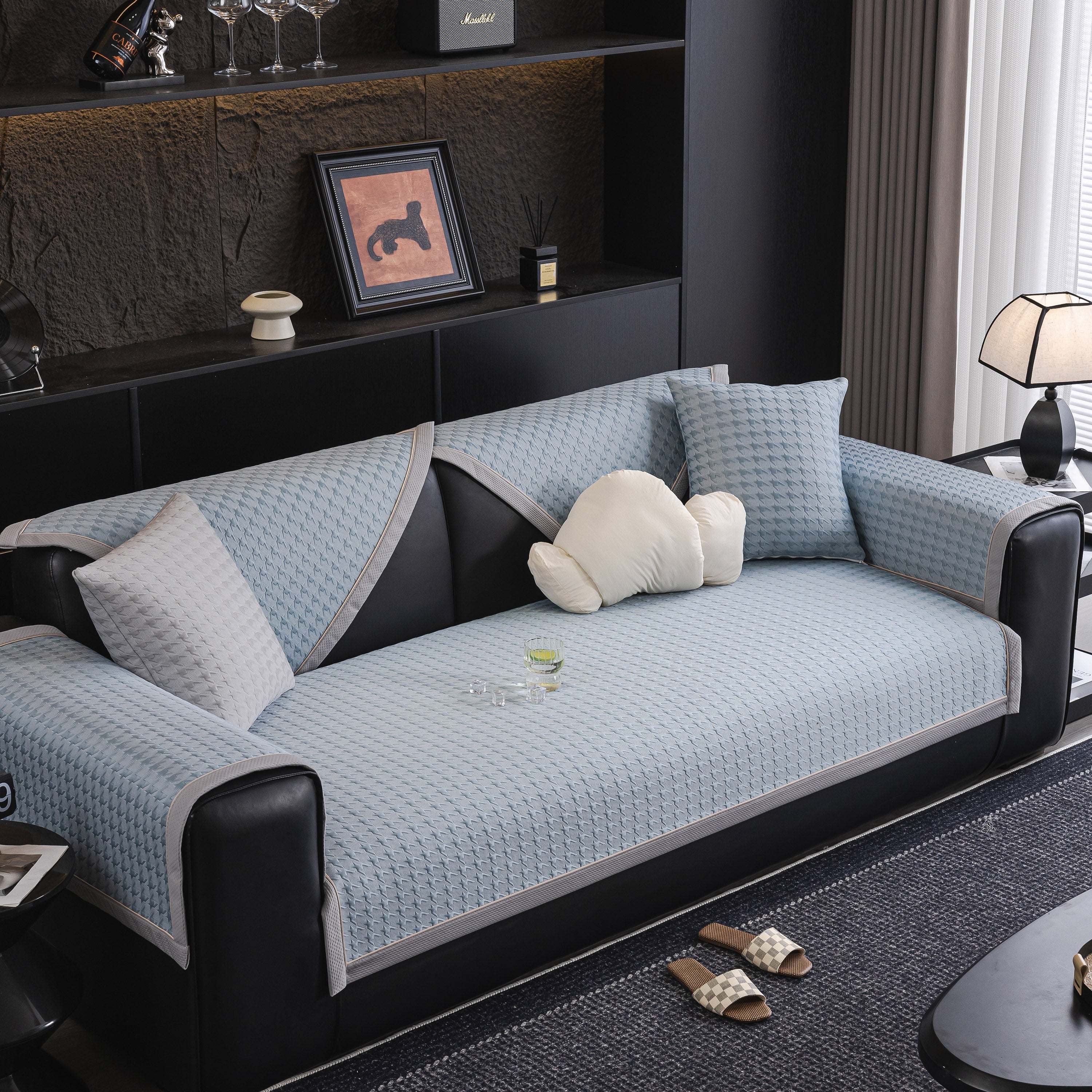 Houndstooth Ice Silk Breathable Sofa Cover, Modern Non-Slip Summer Couch Protector - Image 92