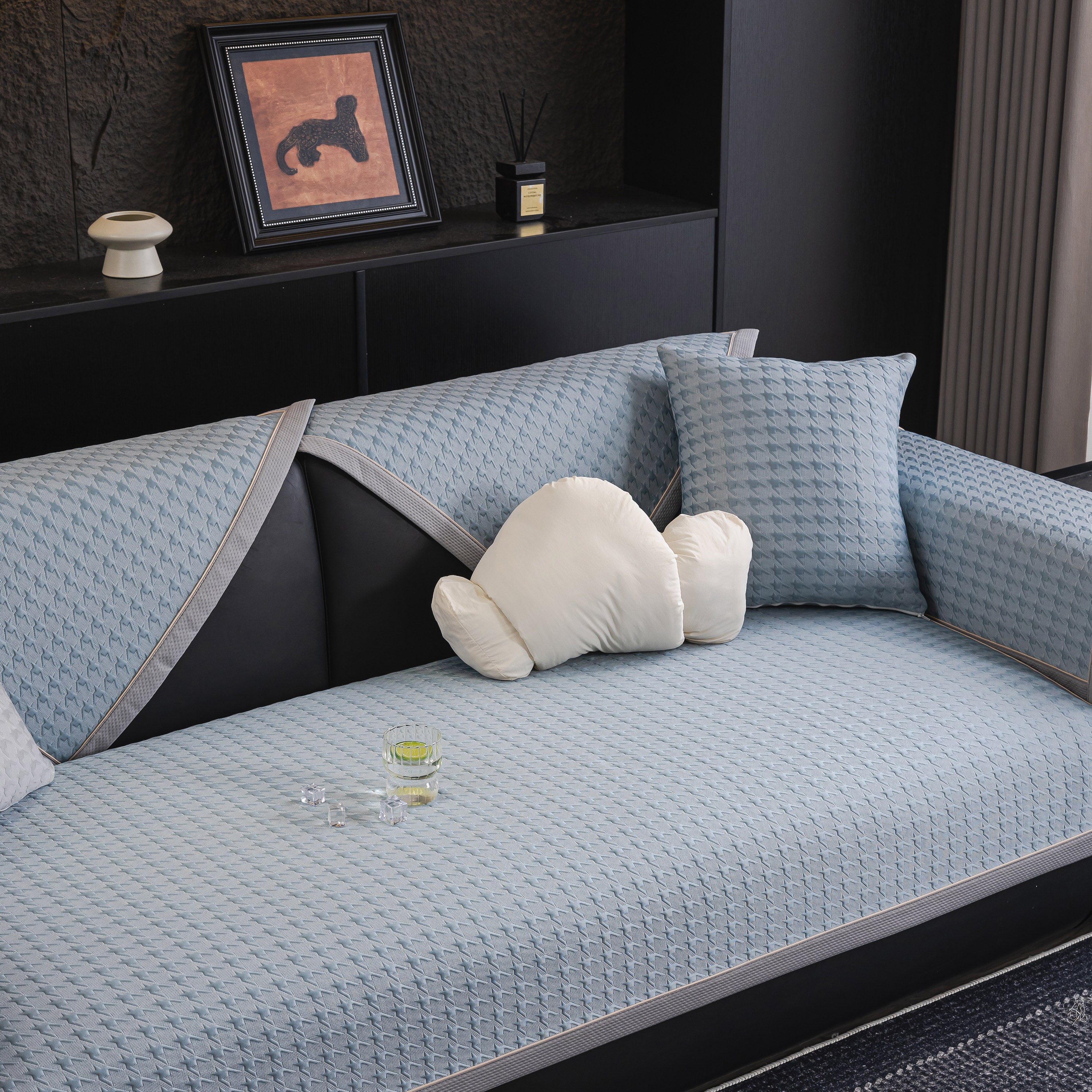 Houndstooth Ice Silk Breathable Sofa Cover, Modern Non-Slip Summer Couch Protector - Image 93