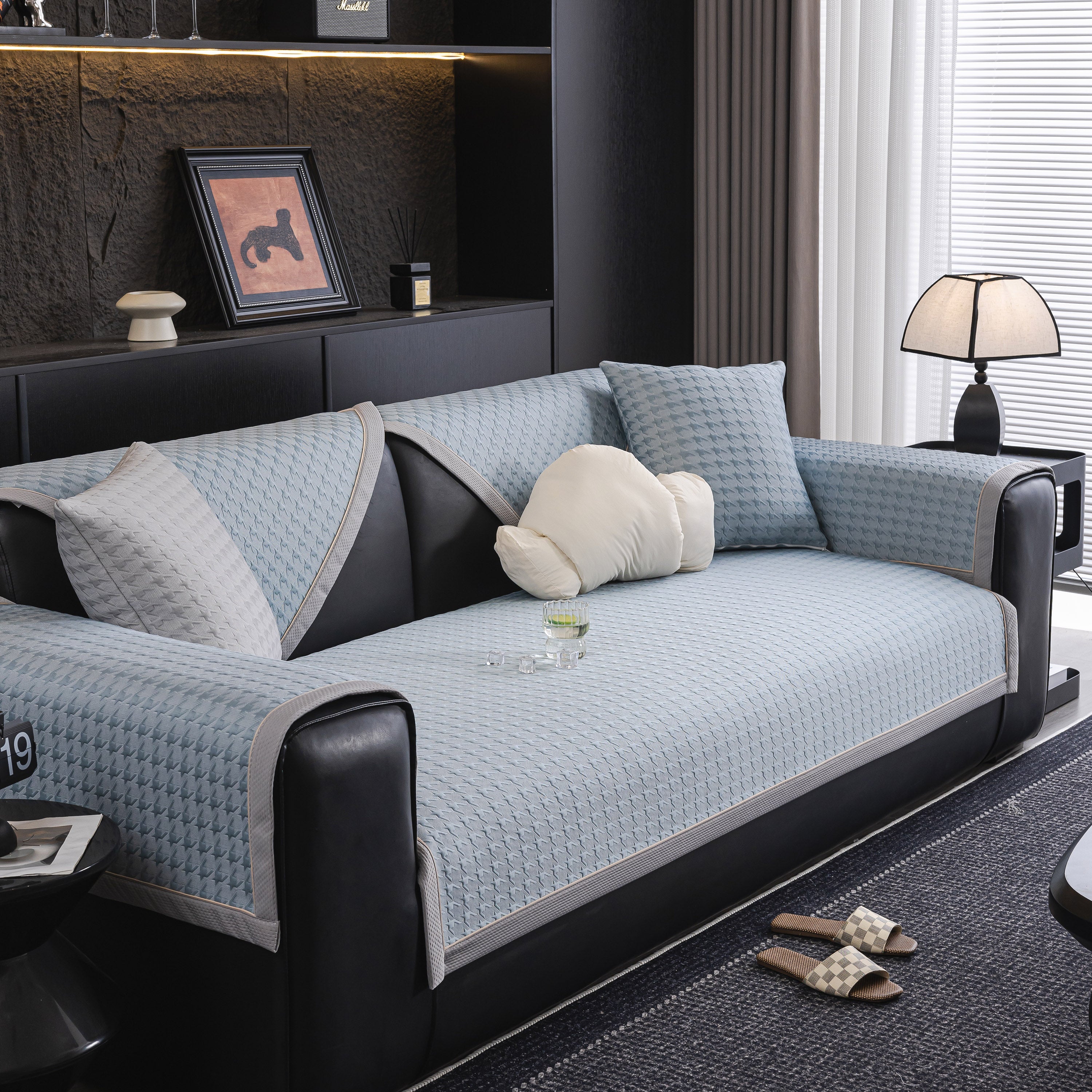 Houndstooth Ice Silk Breathable Sofa Cover, Modern Non-Slip Summer Couch Protector - Image 94