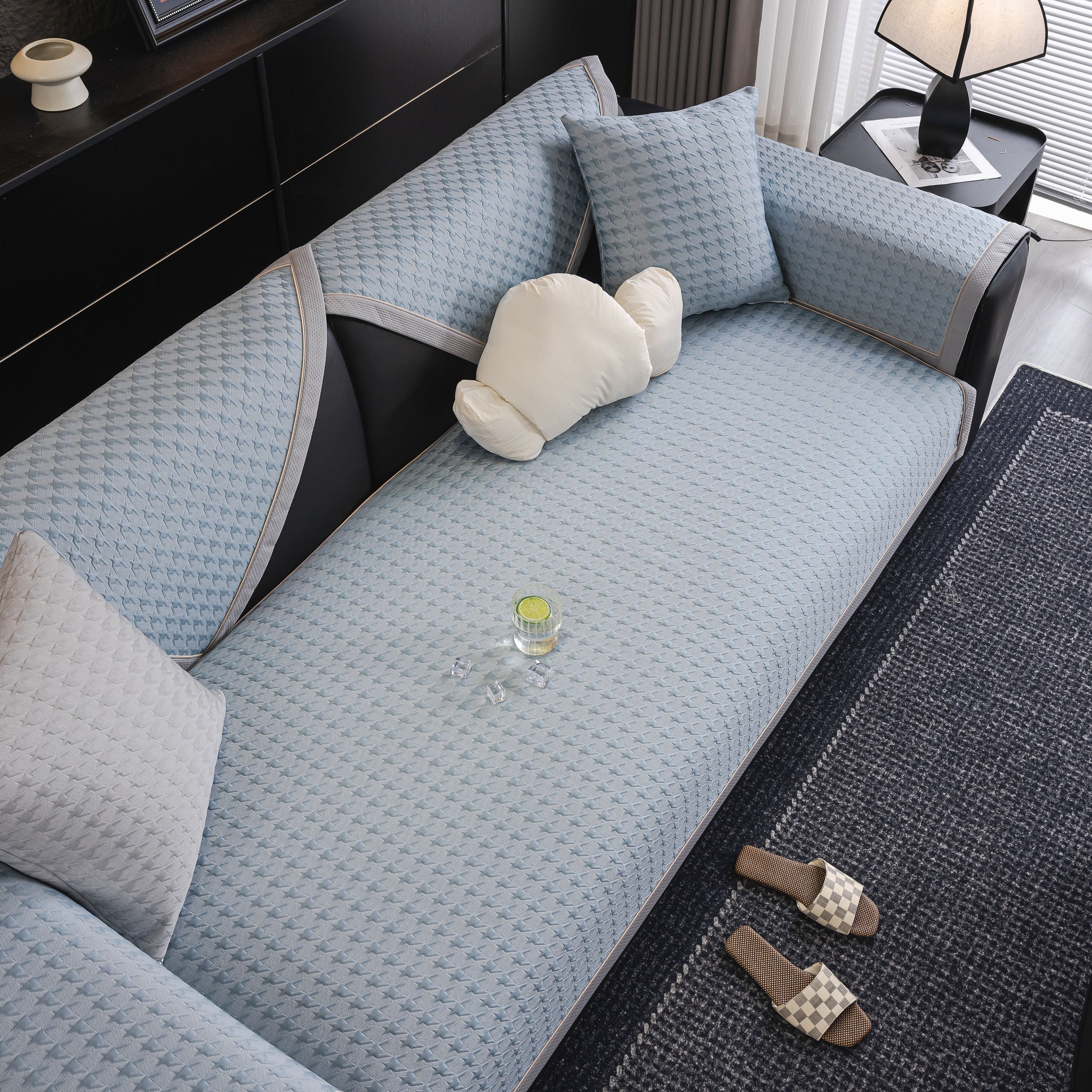 Houndstooth Ice Silk Breathable Sofa Cover, Modern Non-Slip Summer Couch Protector - Image 95
