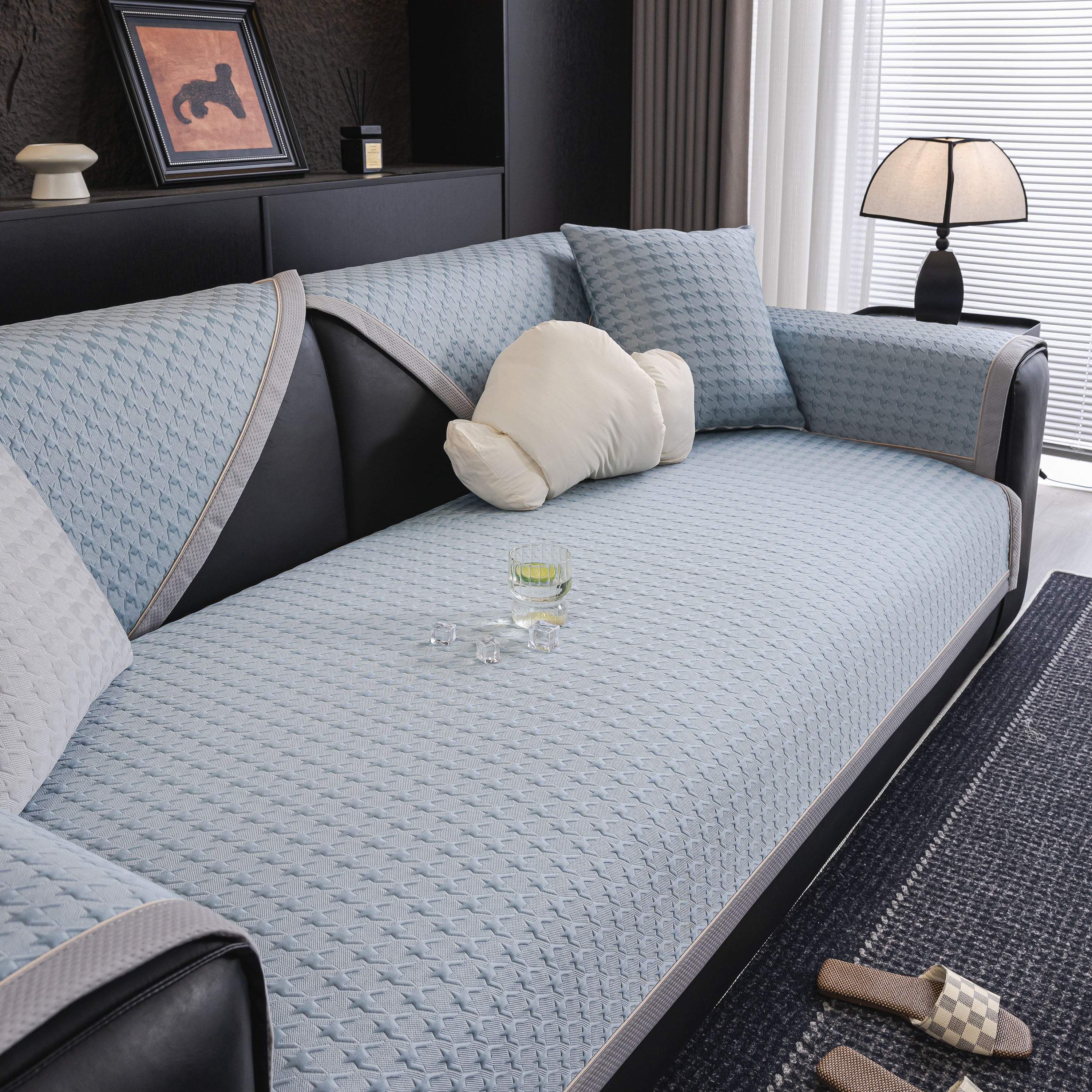 Houndstooth Ice Silk Breathable Sofa Cover, Modern Non-Slip Summer Couch Protector - Image 96