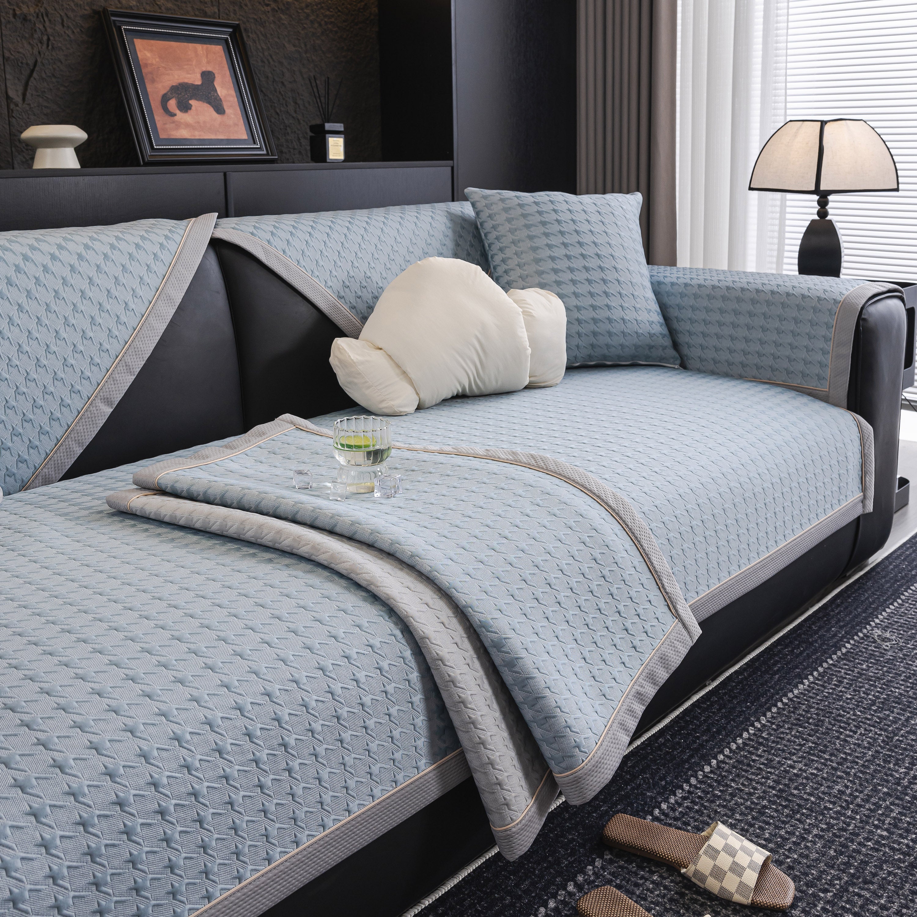 Houndstooth Ice Silk Breathable Sofa Cover, Modern Non-Slip Summer Couch Protector - Image 97