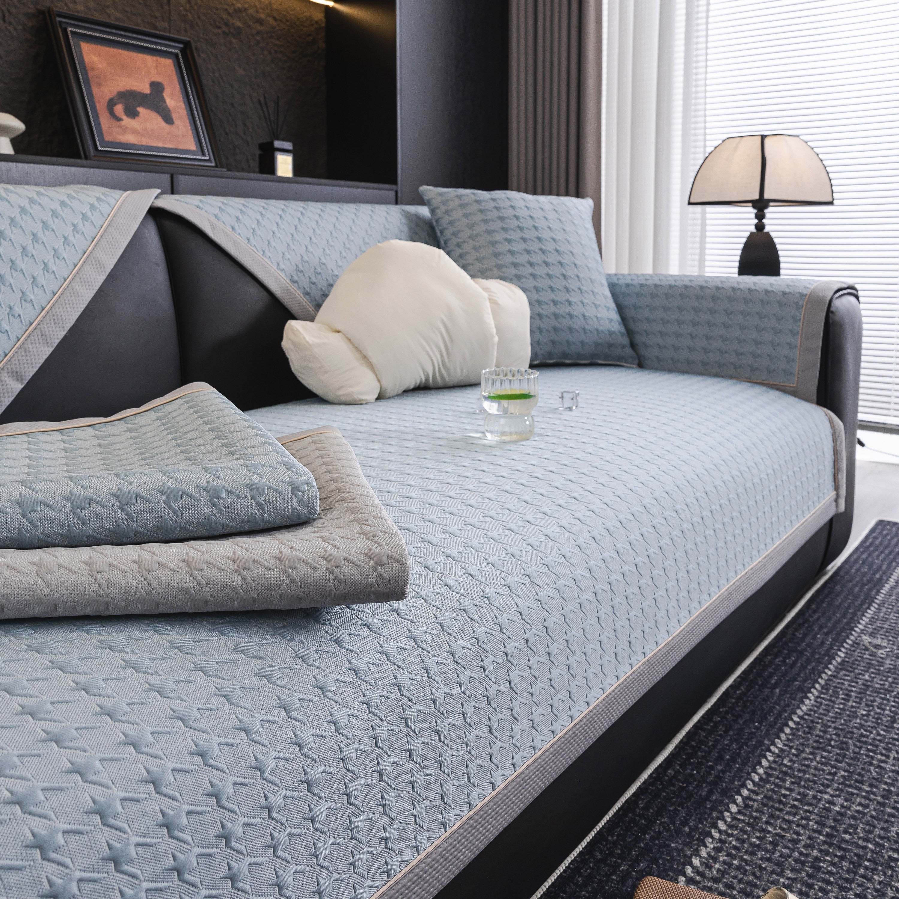 Houndstooth Ice Silk Breathable Sofa Cover, Modern Non-Slip Summer Couch Protector - Image 99