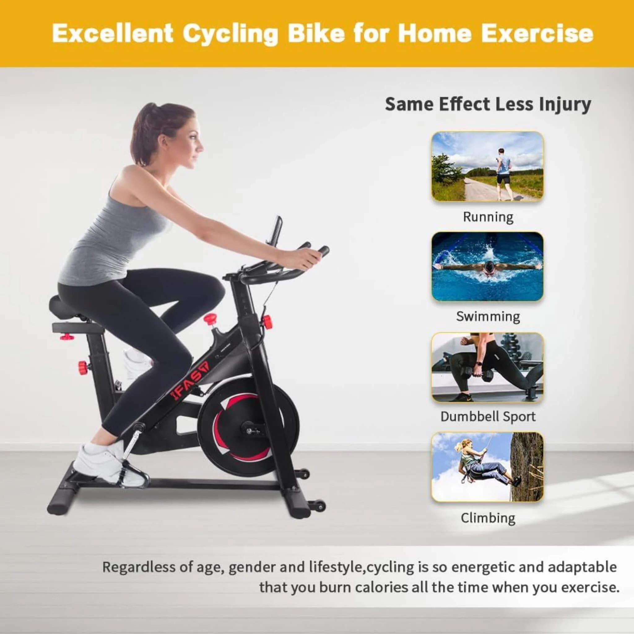 IFast Heavy-Duty Indoor Smart Stationary Fitness Cardio Training Spin Bike For Home Gyms (SAK65195) - Image 3