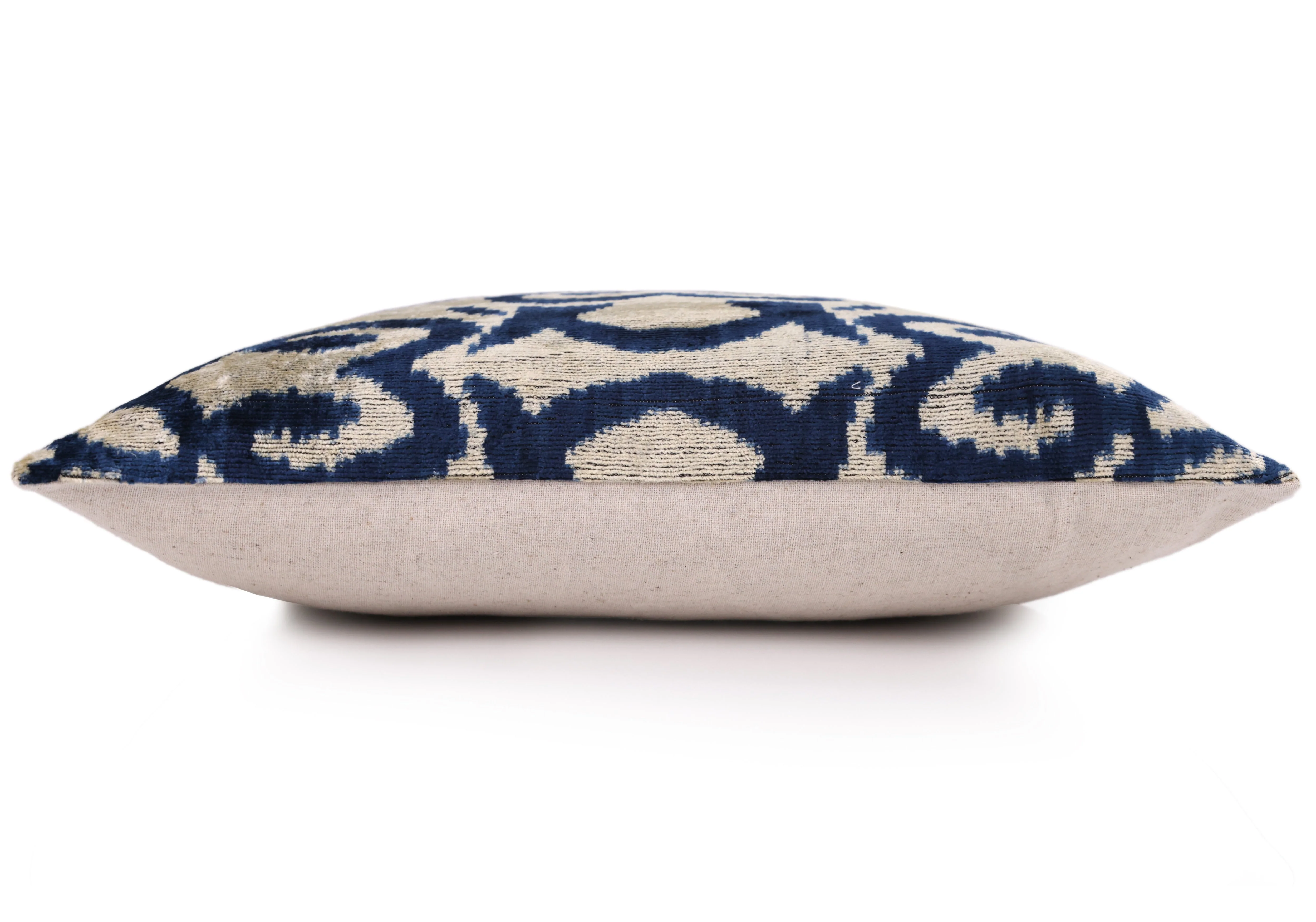 Indigo Ikat Velvet Pillow – Handmade 16x16 Square Accent Cushion - Image 3