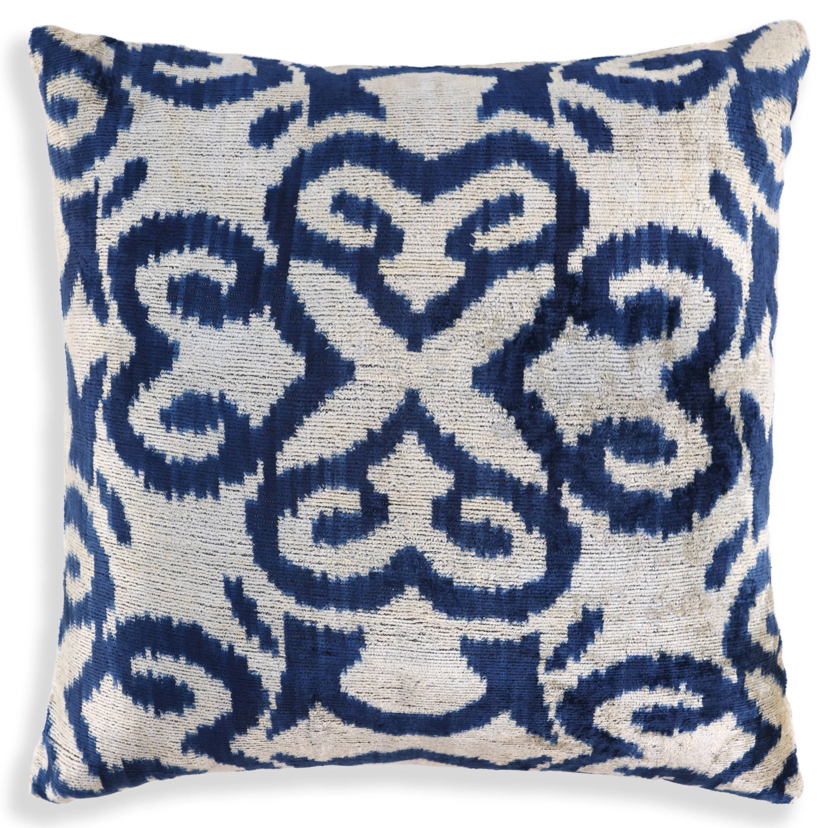 Indigo Ikat Velvet Pillow – Handmade 16x16 Square Accent Cushion - Image 5