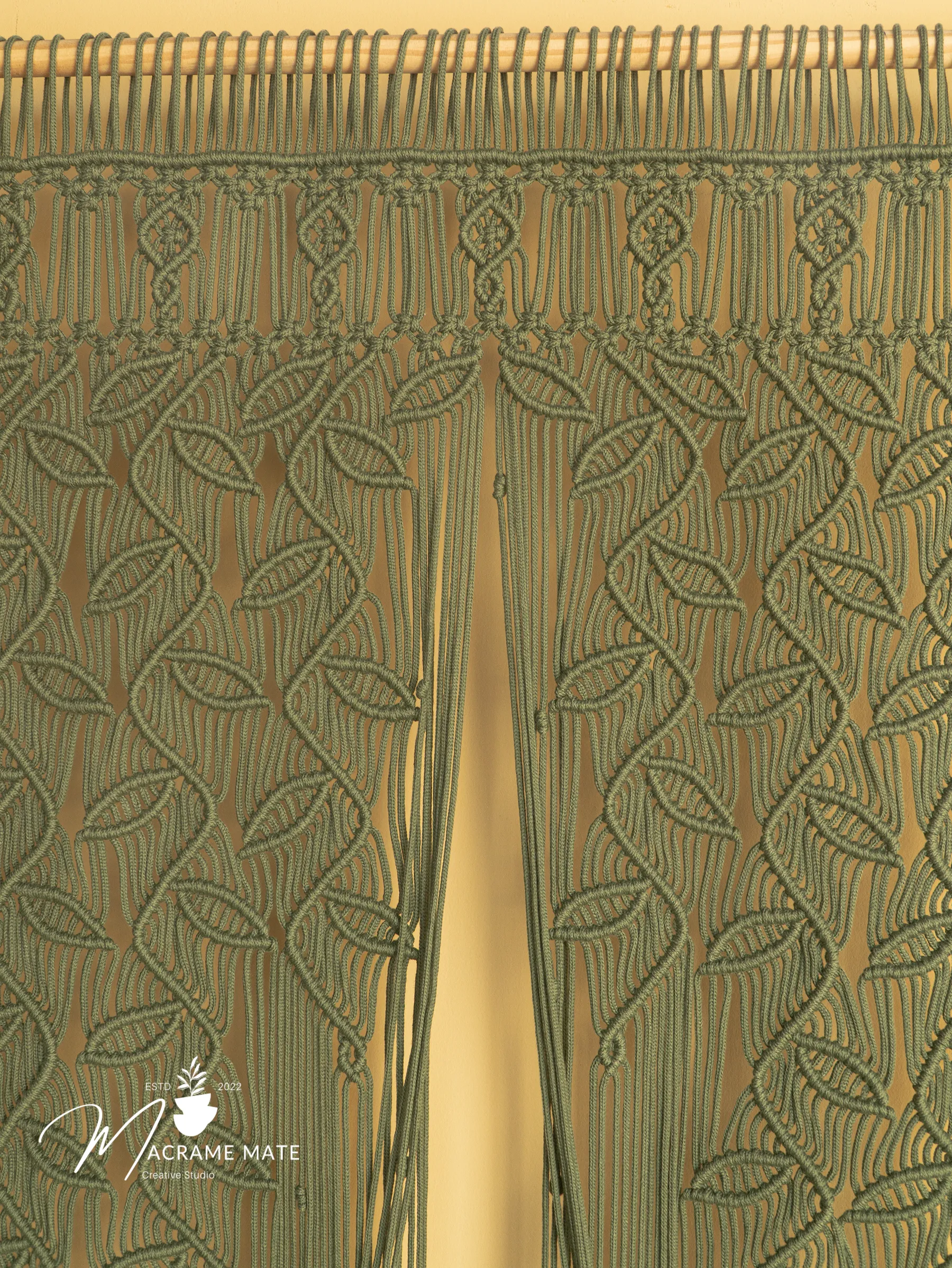 Indigo Olive Green Macrame Leaf Door Curtain - Image 10