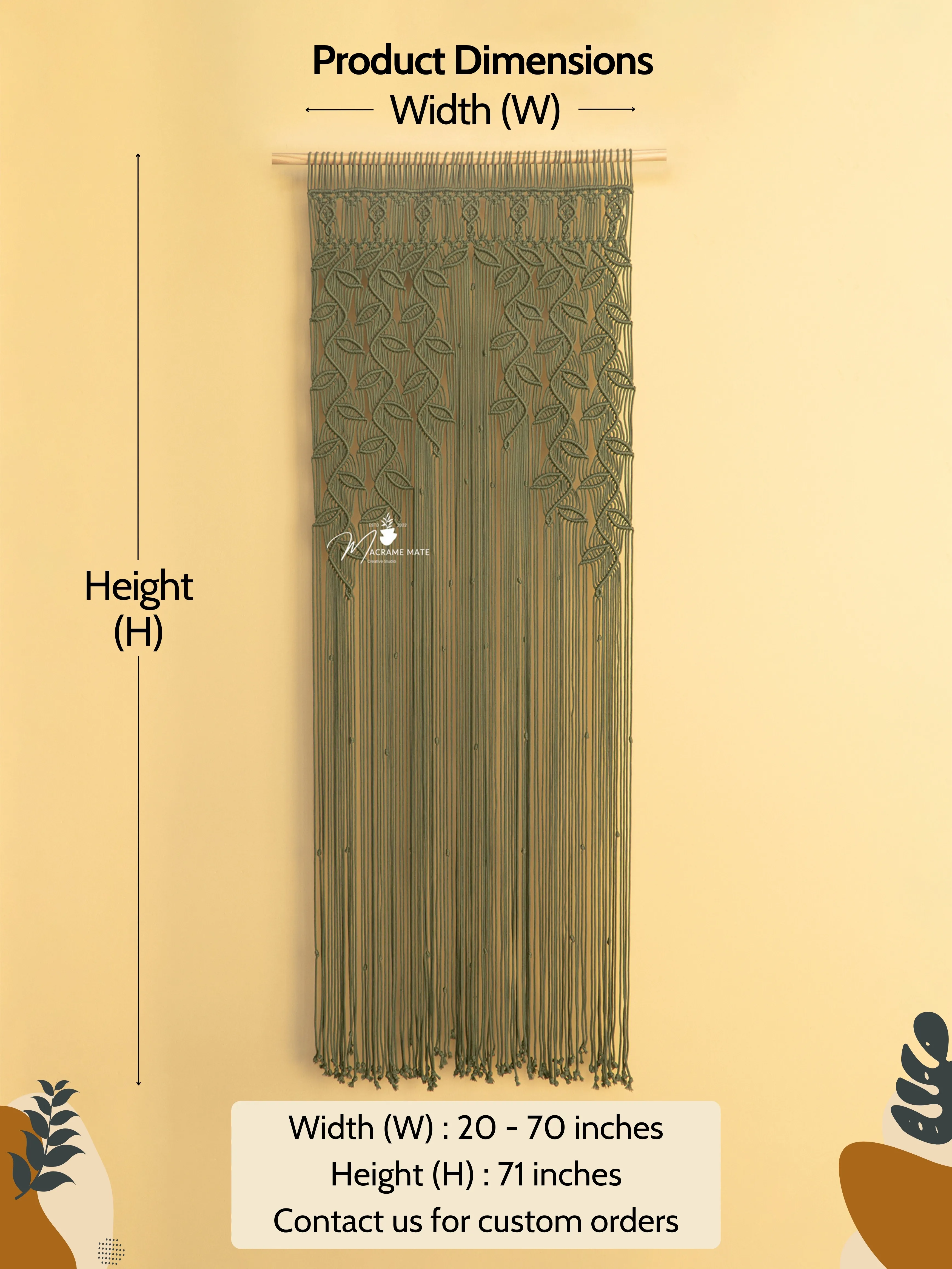 Indigo Olive Green Macrame Leaf Door Curtain - Image 2
