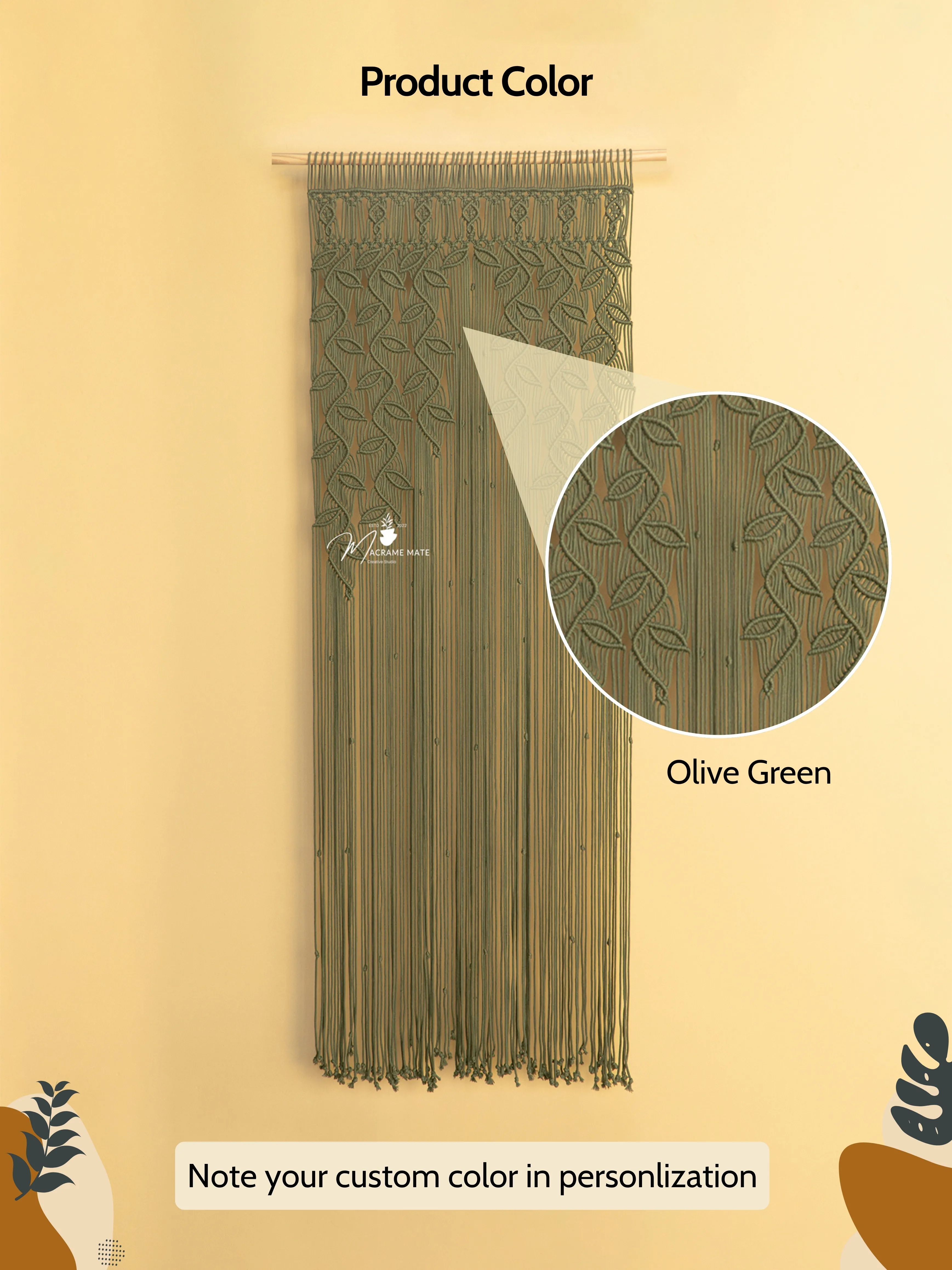 Indigo Olive Green Macrame Leaf Door Curtain - Image 3