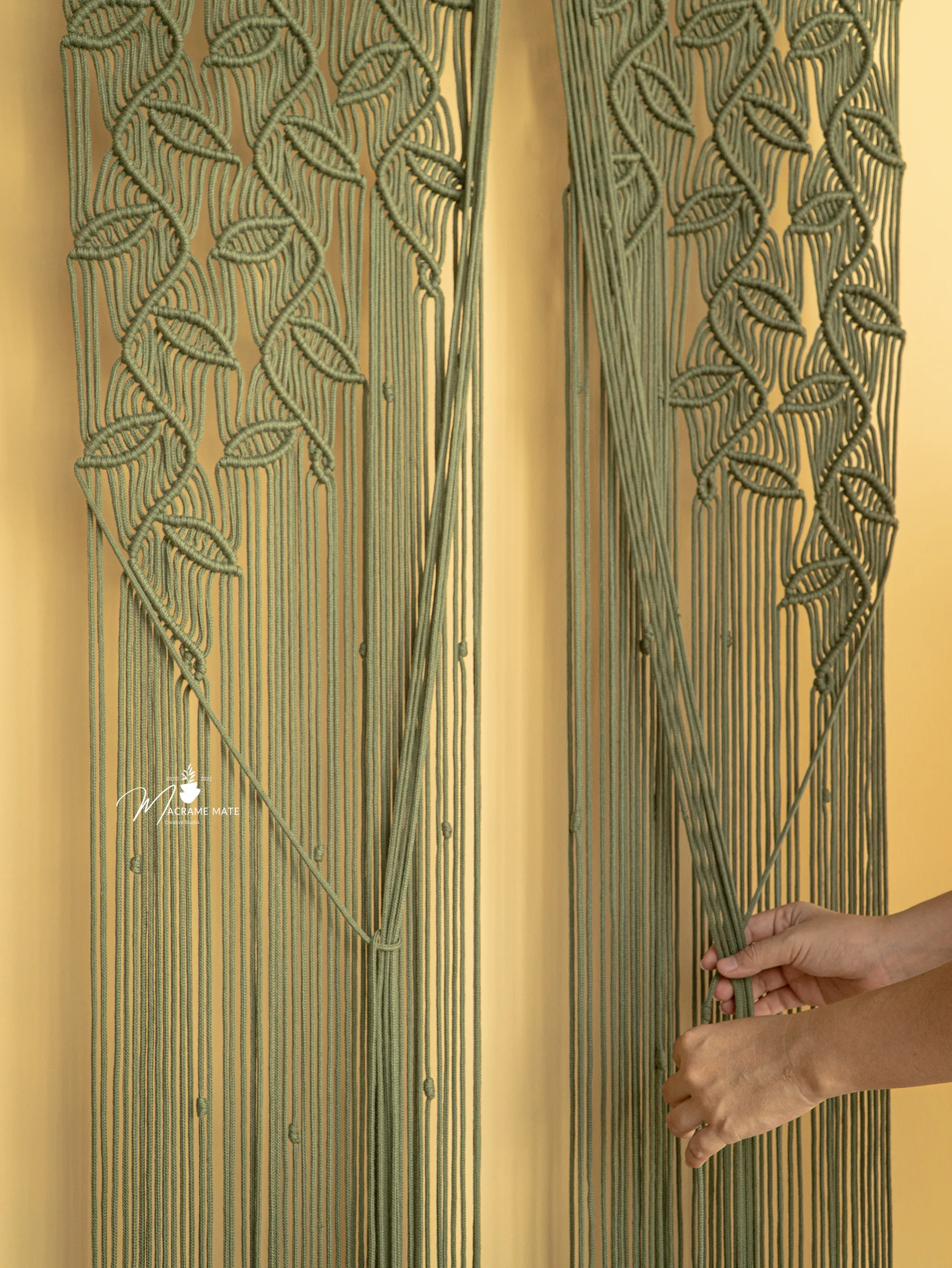 Indigo Olive Green Macrame Leaf Door Curtain - Image 5
