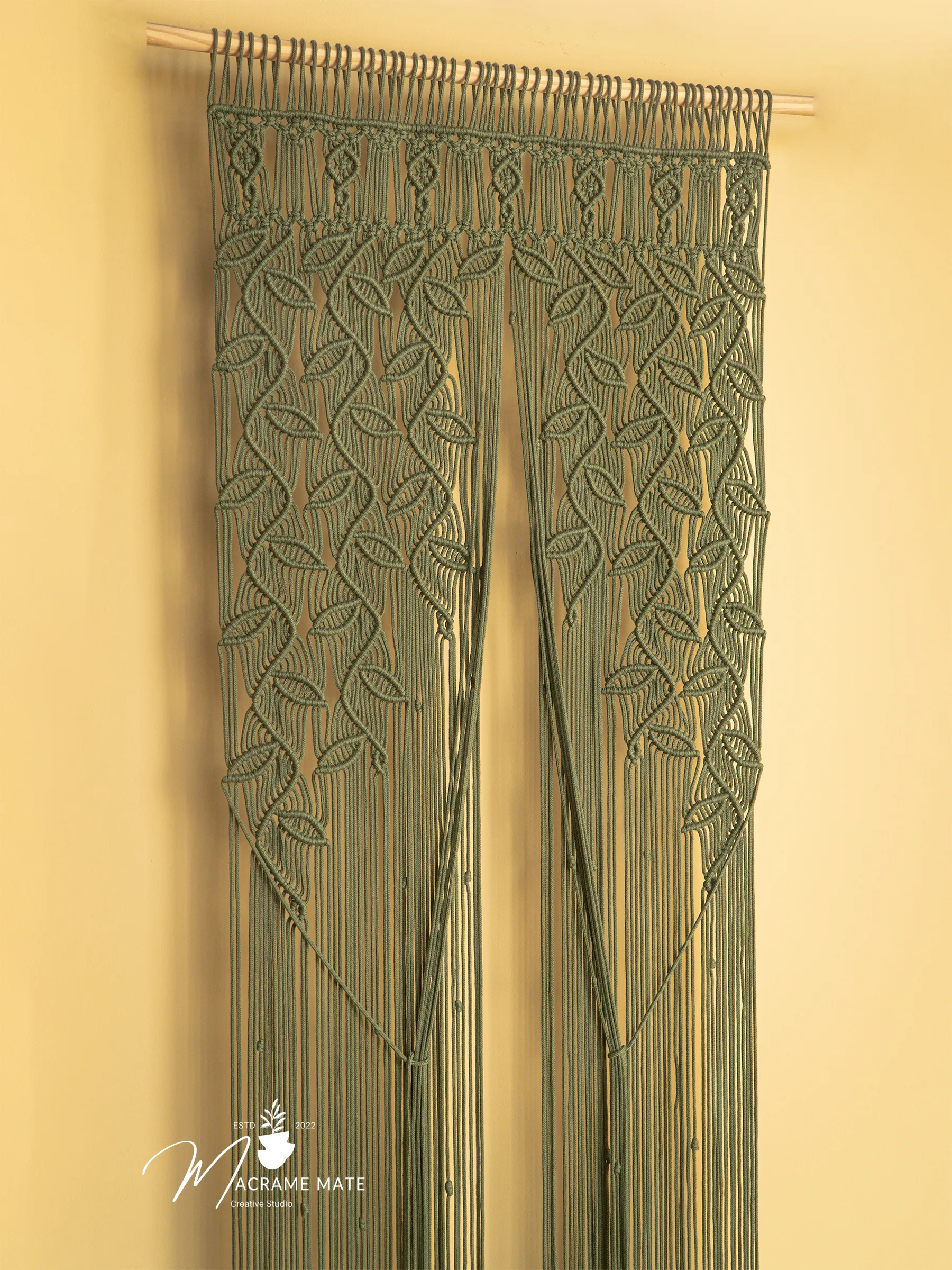 Indigo Olive Green Macrame Leaf Door Curtain - Image 7