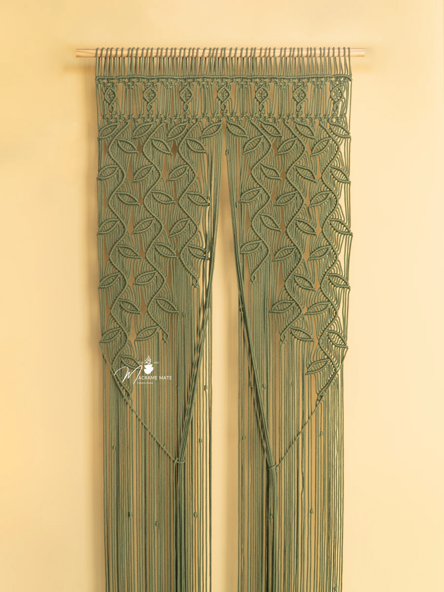 Indigo Olive Green Macrame Leaf Door Curtain - Image 8