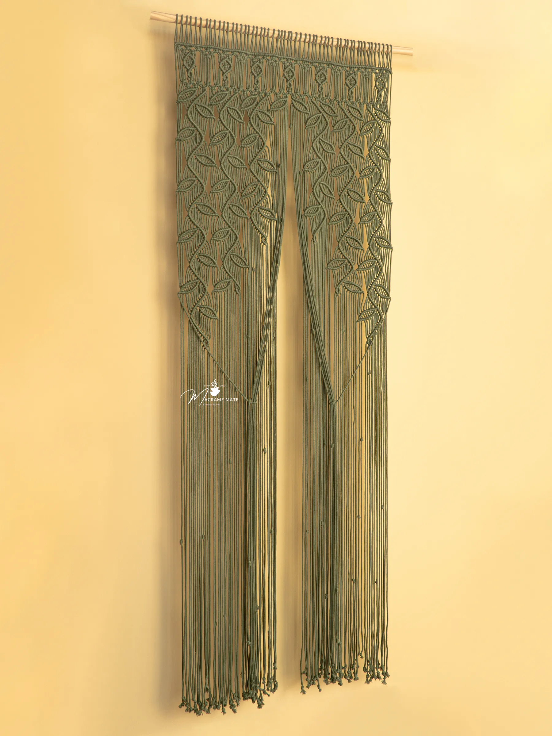 Indigo Olive Green Macrame Leaf Door Curtain - Image 9