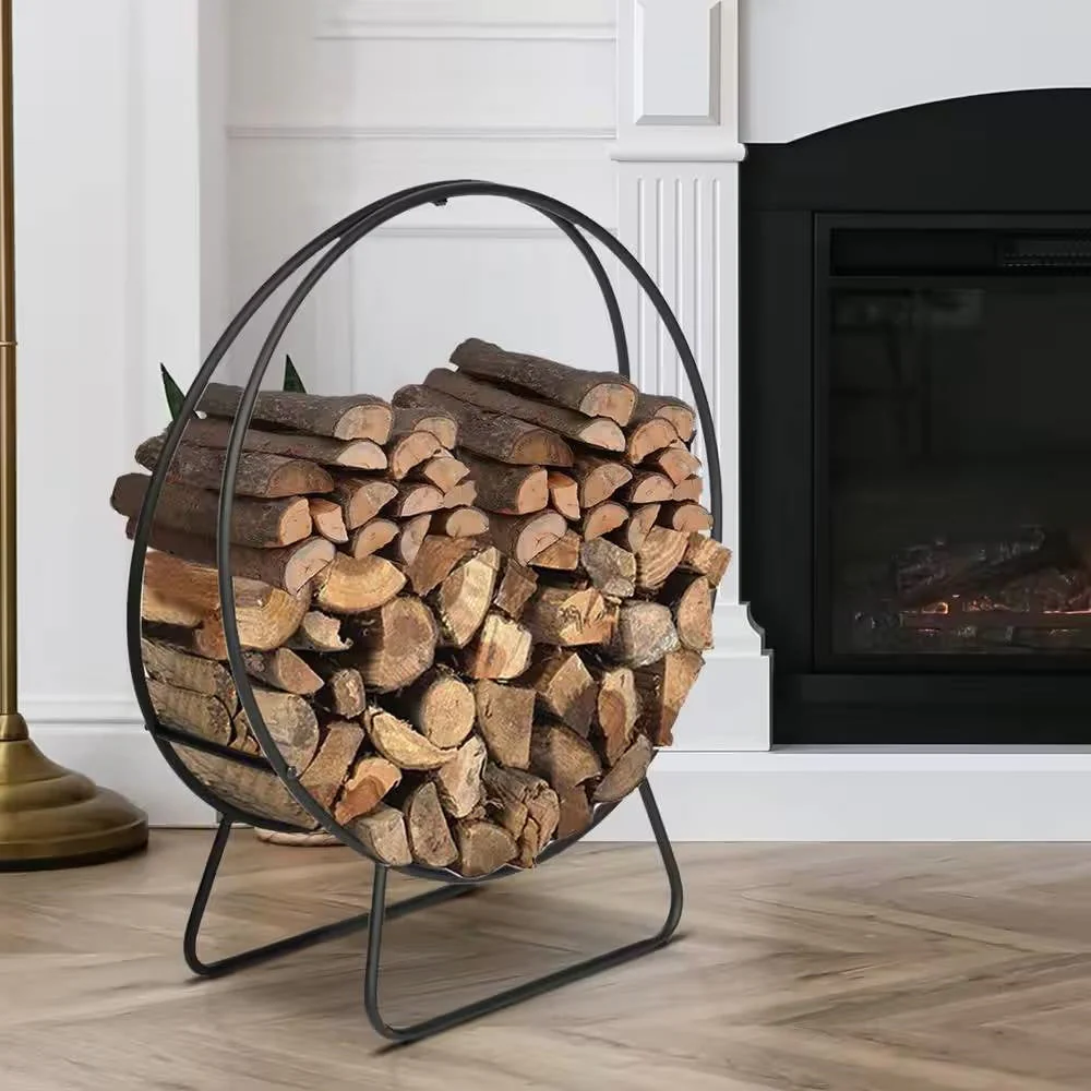 Indoor/Outdoor 2-ft. Round Black Powder-Coated Steel Firewood Log Rack - Image 2