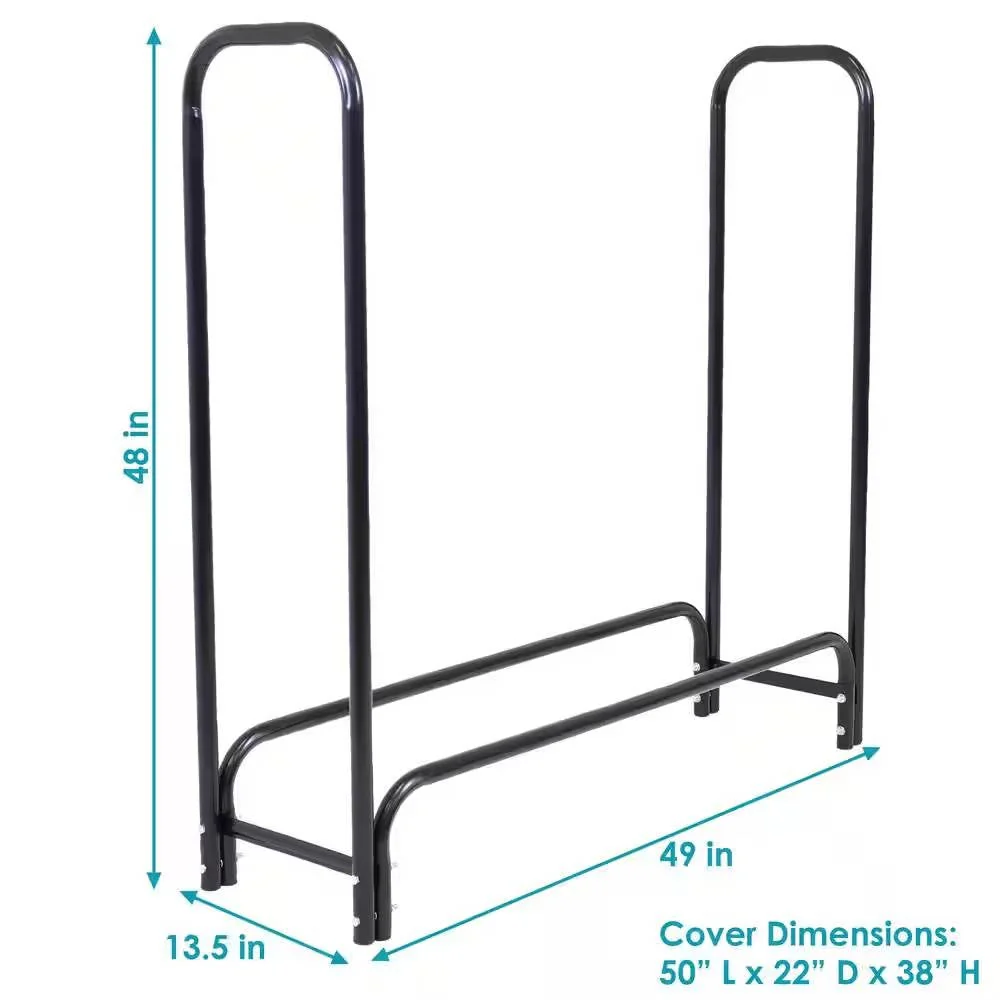 Indoor/Outdoor 4-Ft. Black Metal Firewood Rack with Cover - Image 5
