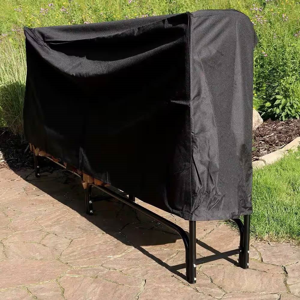 Indoor/Outdoor 8-ft. Black Metal Firewood Rack with Cover - Image 4