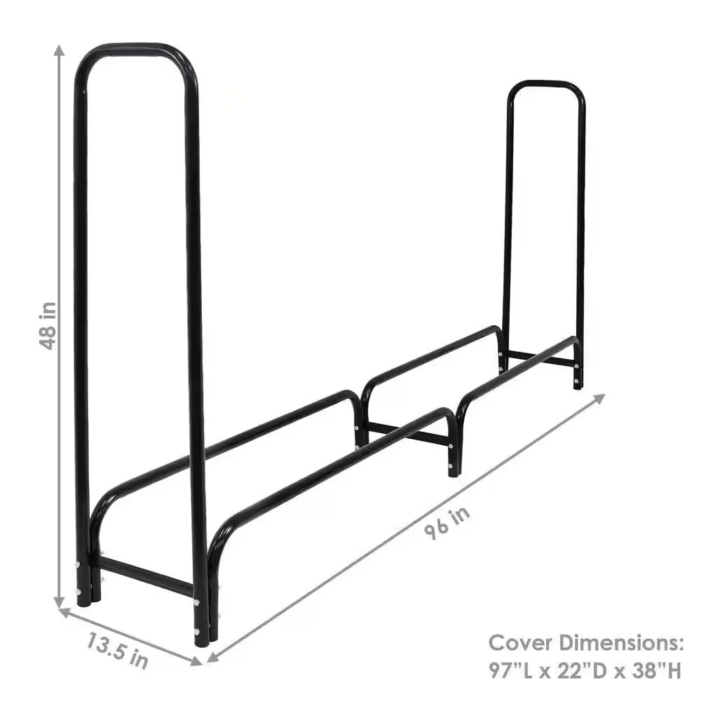 Indoor/Outdoor 8-ft. Black Metal Firewood Rack with Cover - Image 5