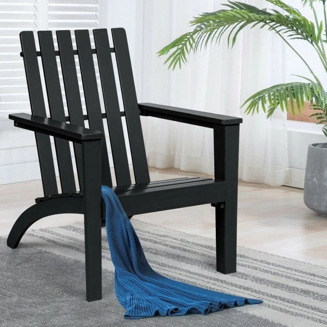 Indoor/Outdoor Acacia Wood Adirondack Lounge Armchair - Black - Image 2