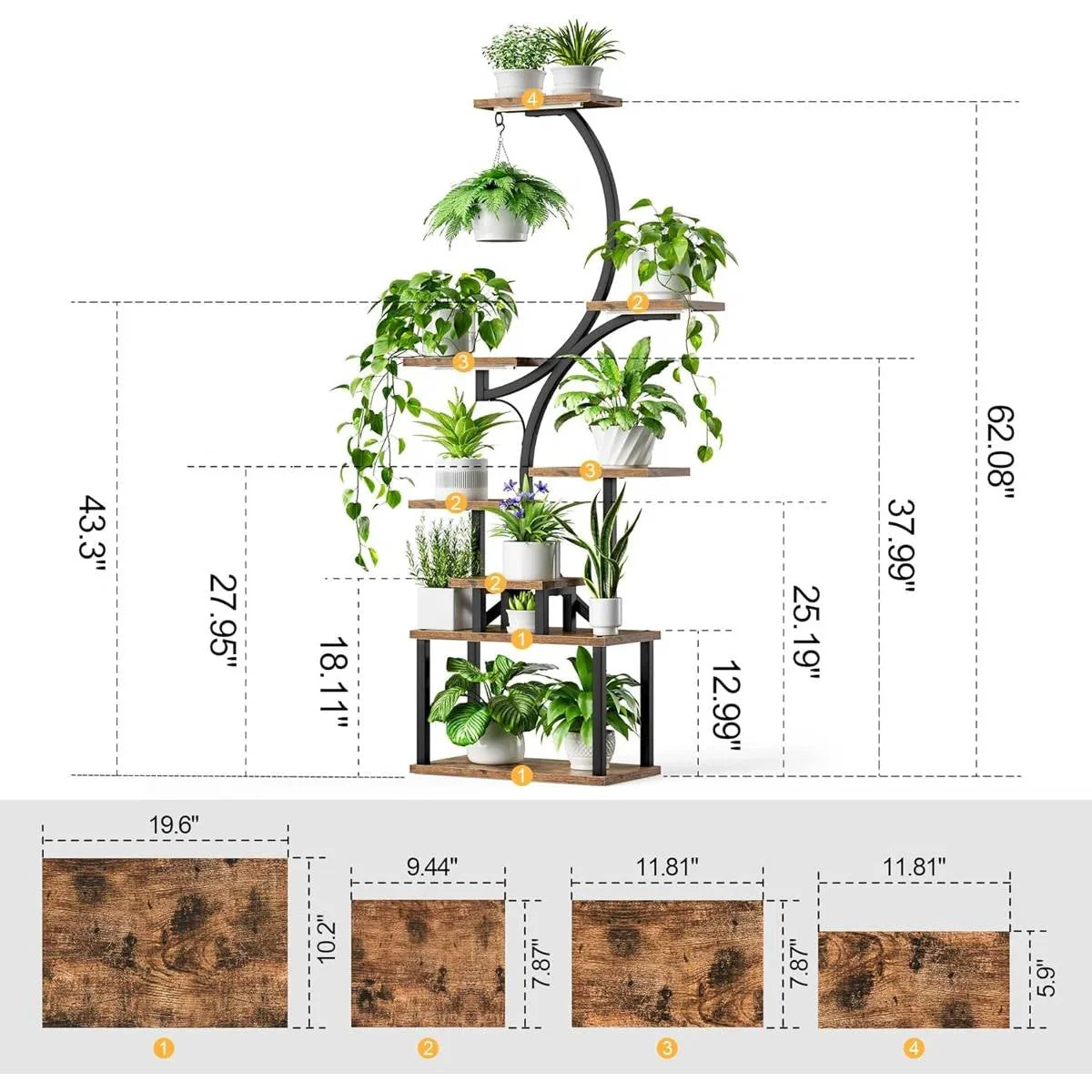 Indoor Plant Stand with Black Metal Frame and Wood Finish Shelves - Image 5