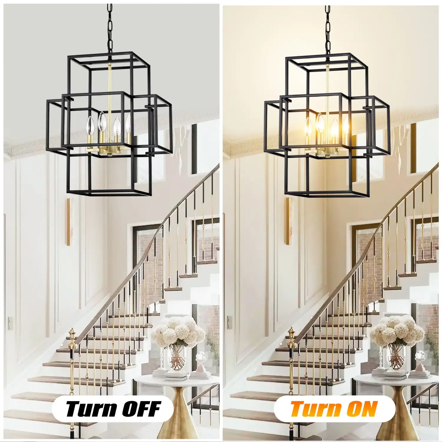 Industrial 4 Light Hanging Lights Black Lantern Pendant for Dining Room - Image 3
