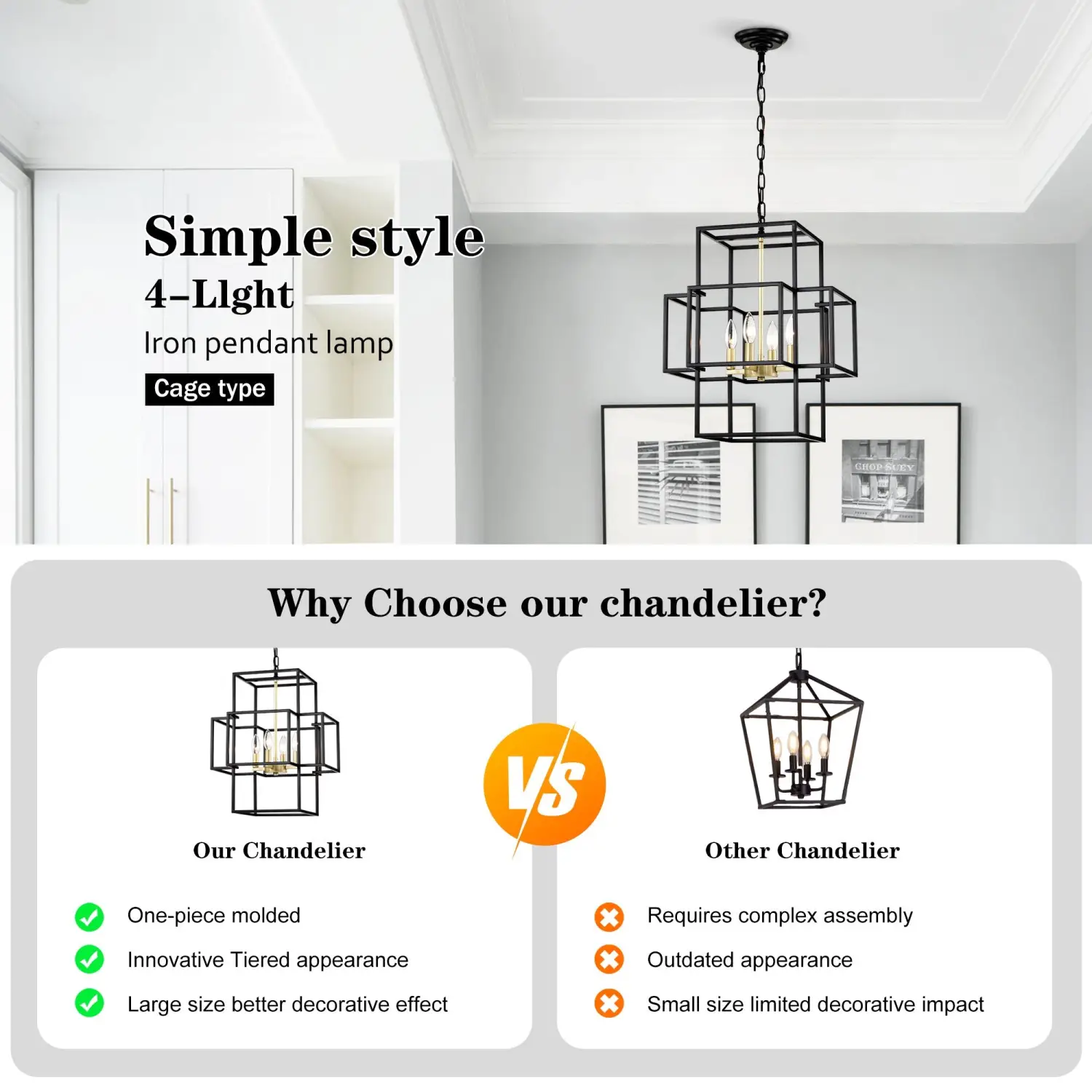Industrial 4 Light Hanging Lights Black Lantern Pendant for Dining Room - Image 5