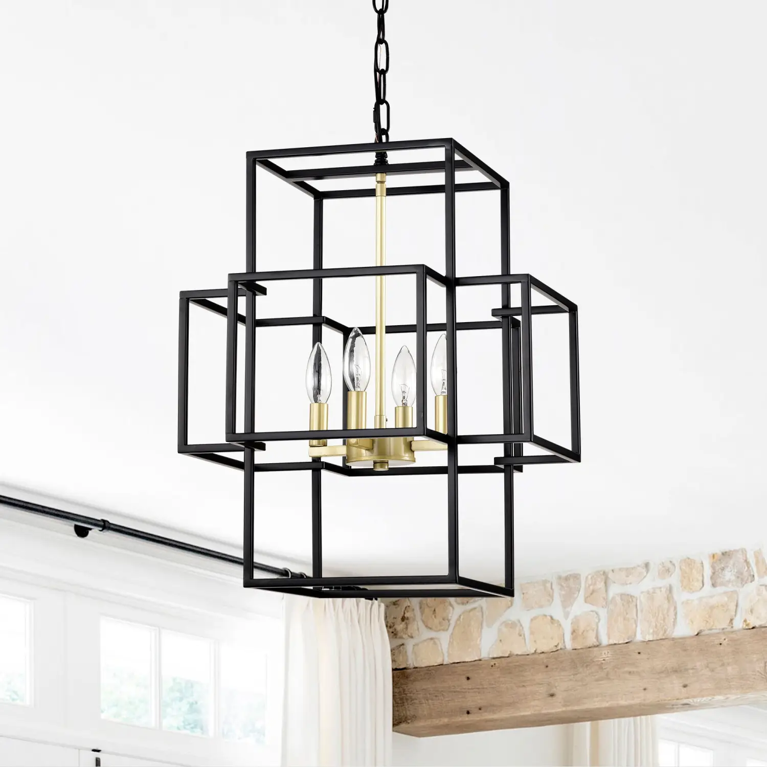 Industrial 4 Light Hanging Lights Black Lantern Pendant for Dining Room - Image 8