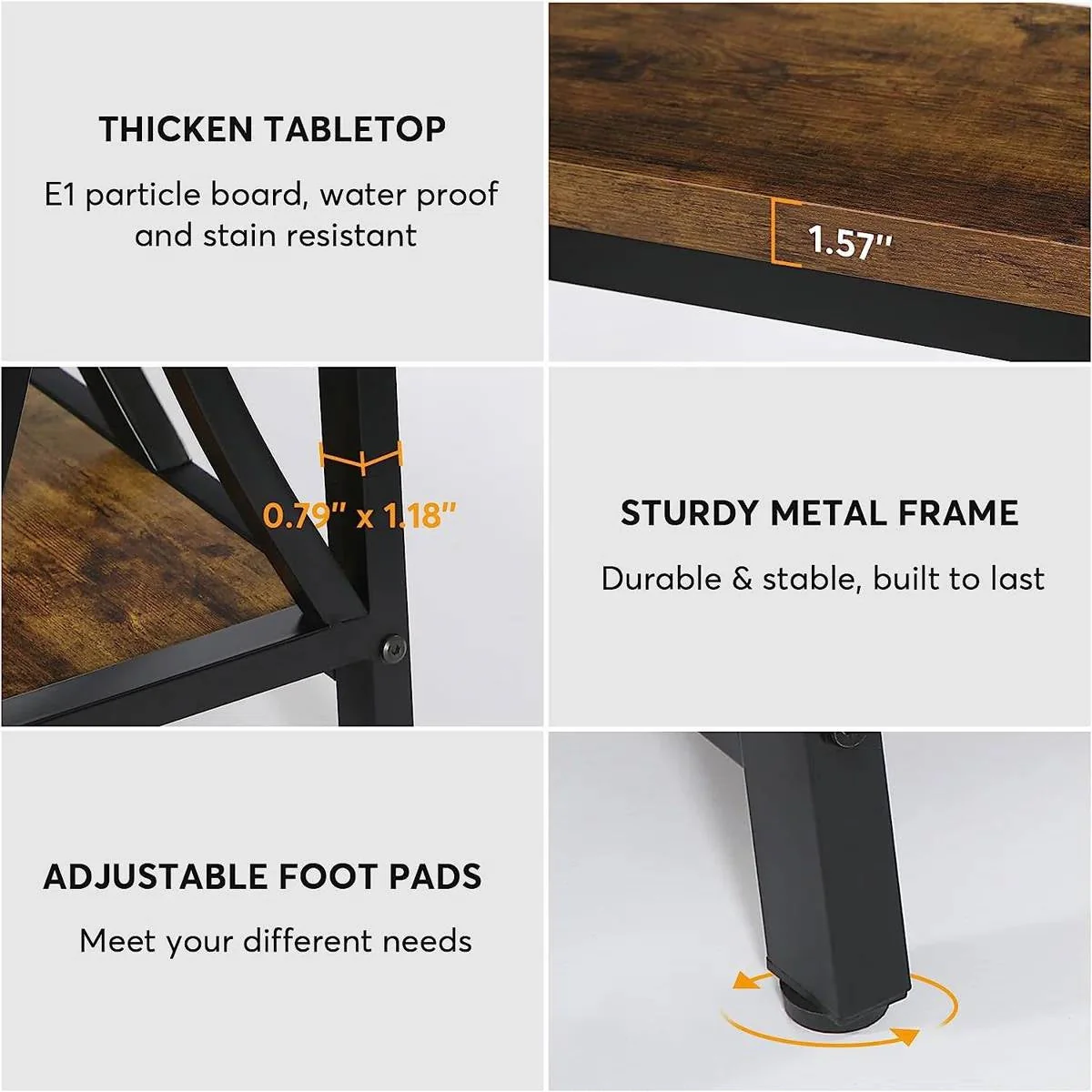 Industrial 70-in. Brown Wood Top Console Table with Heavy Duty Black Metal Frame - Image 4