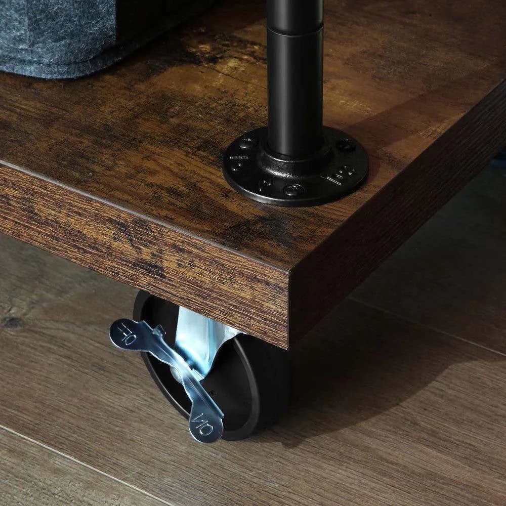 Industrial Metal Pipe Garment Rack with Wood Storage Shelves on Wheels - Image 4