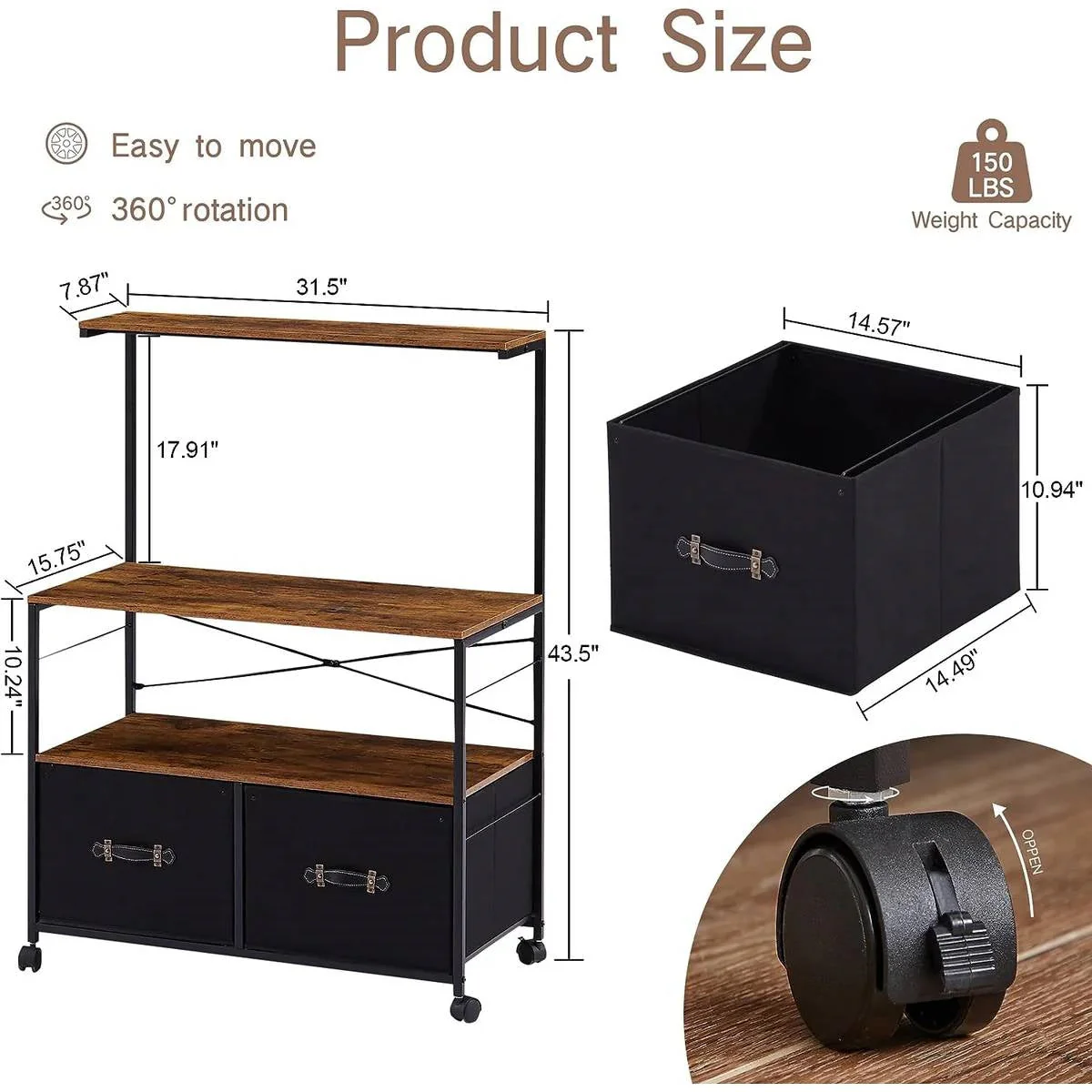 Industrial Metal Wood Printer Stand File Cabinet with Fabric Drawers - Image 4