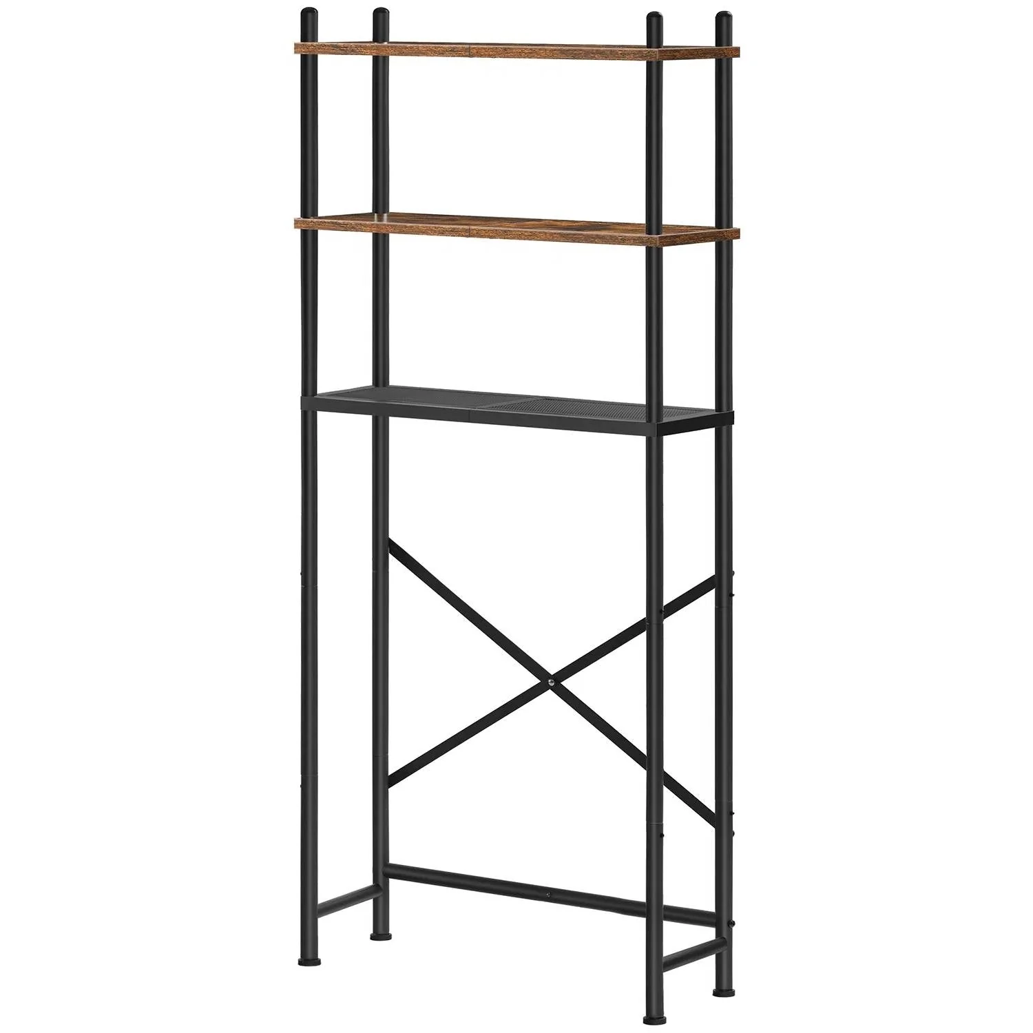 Industrial Metal Wood Style Over the Toilet Freestanding Storage Shelving Unit - Image 3
