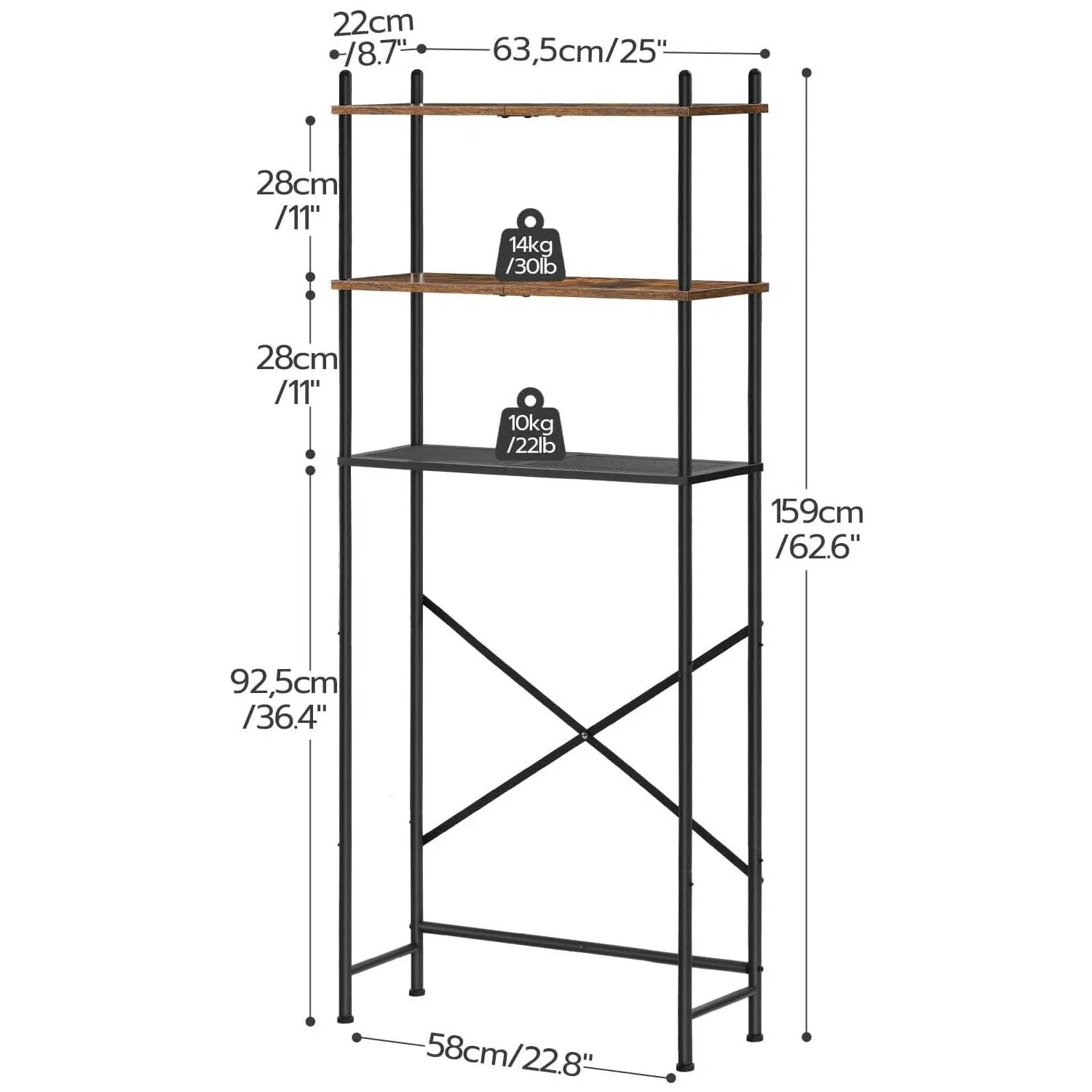 Industrial Metal Wood Style Over the Toilet Freestanding Storage Shelving Unit - Image 5