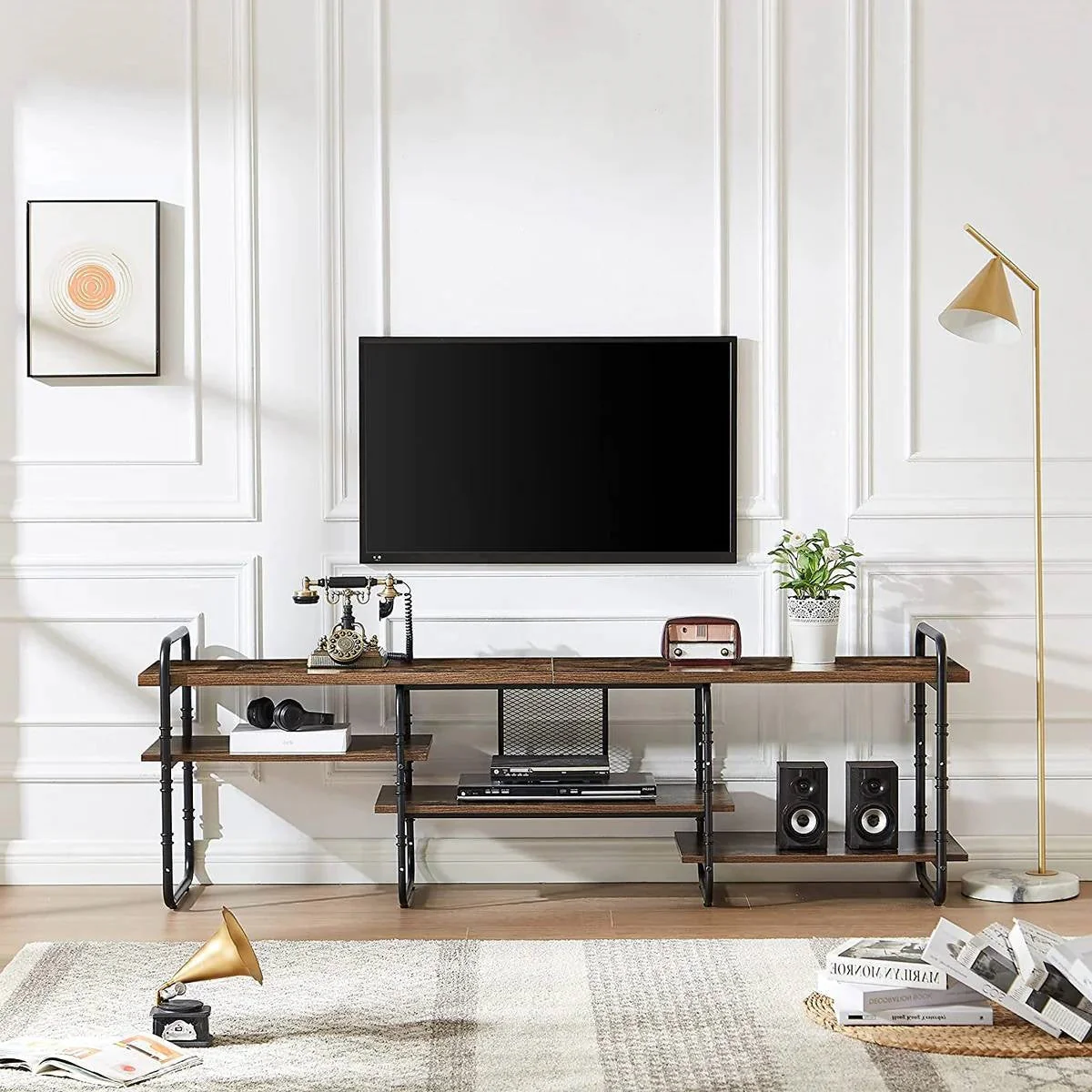 Industrial Modern Metal Wood Entertainment Center TV Stand for TV up to 75-inch - Image 2