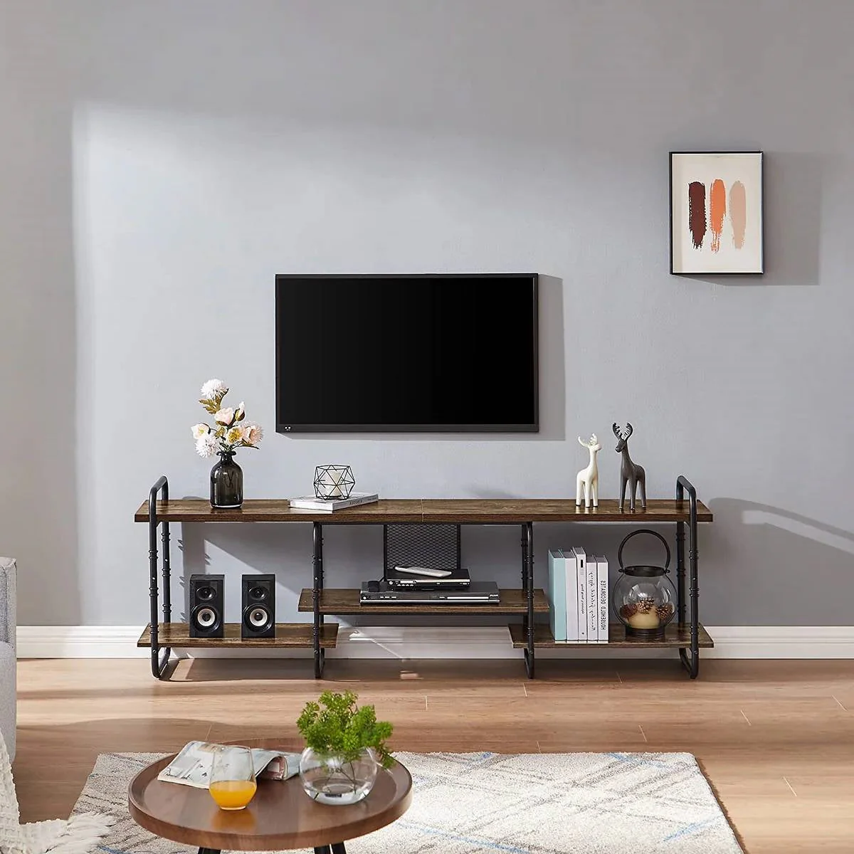 Industrial Modern Metal Wood Entertainment Center TV Stand for TV up to 75-inch - Image 3