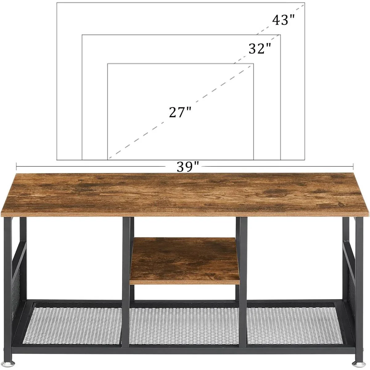 Industrial Modern Metal Wood TV Stand with Media Storage Shelf - Image 4