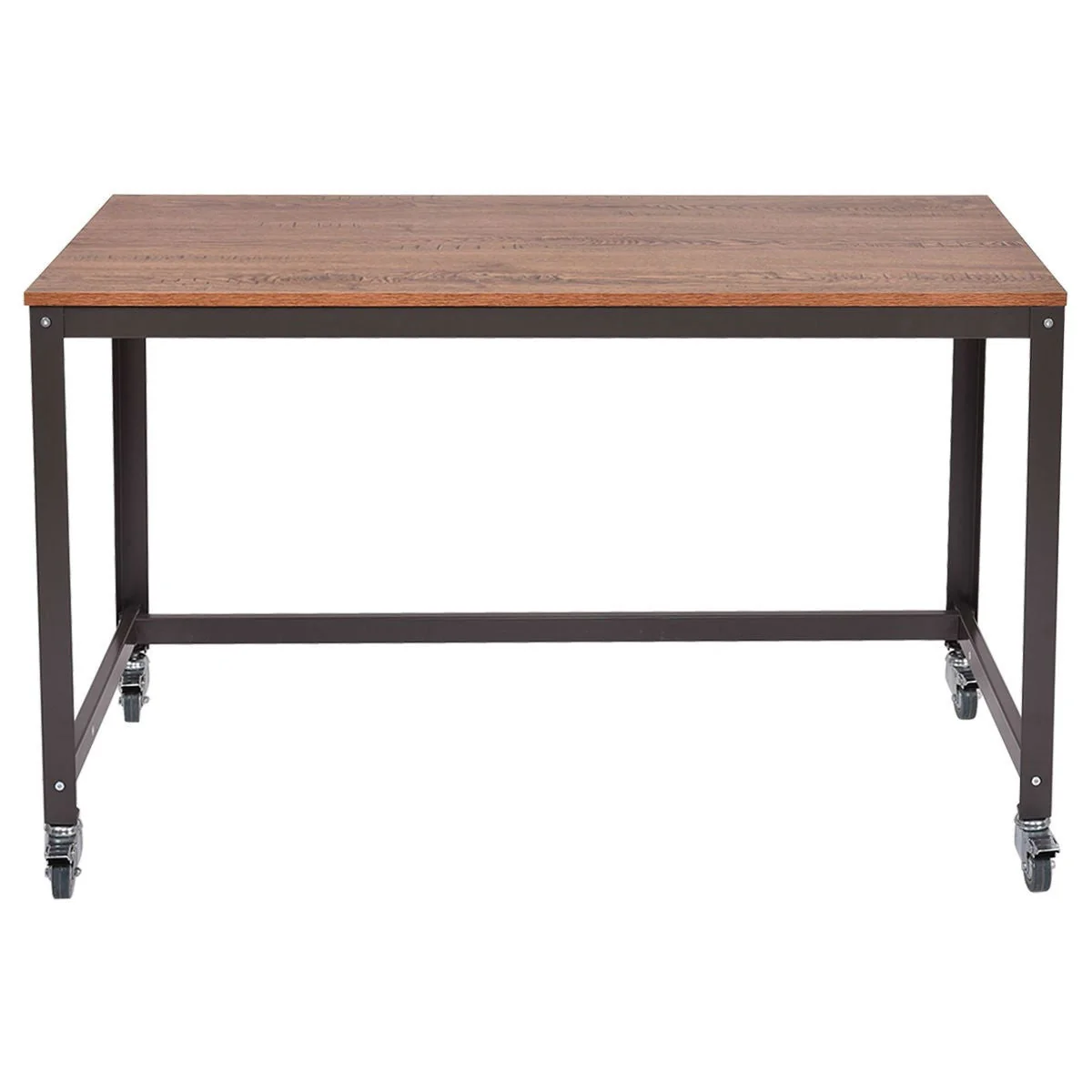 Industrial Modern Steel Frame Wood Top Computer Desk with Locking Wheels - Image 3