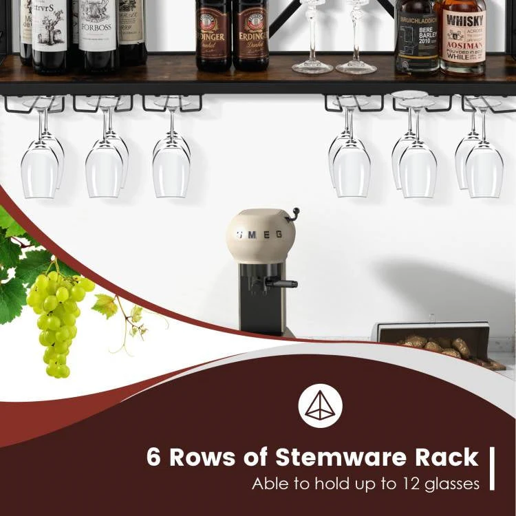 Industrial Rustic Brown Wood Metal Wall Mounted Wine Rack Shelf - Image 4