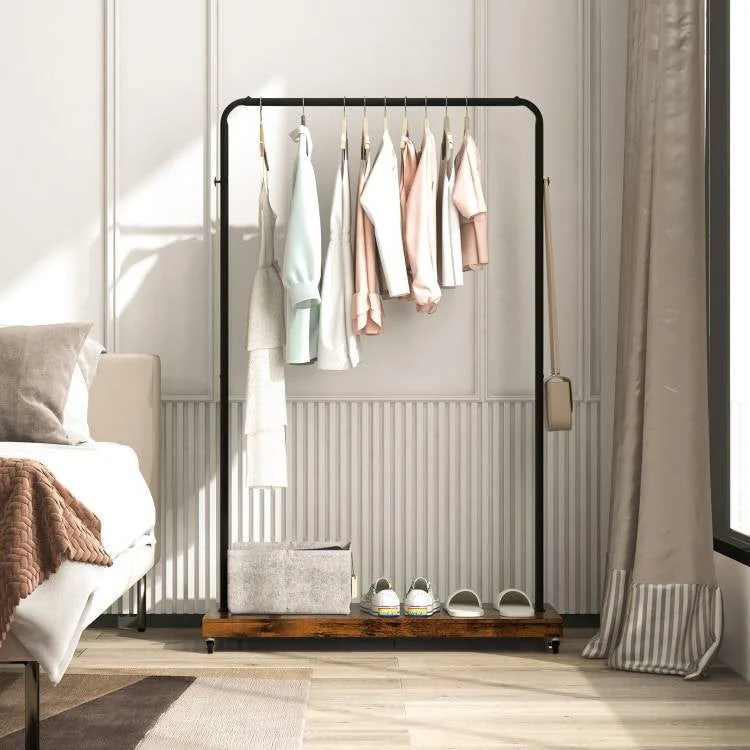 Industrial Style Heavy Duty Metal Pipe Clothes Garment Rack with Bottom Shelf - Image 4