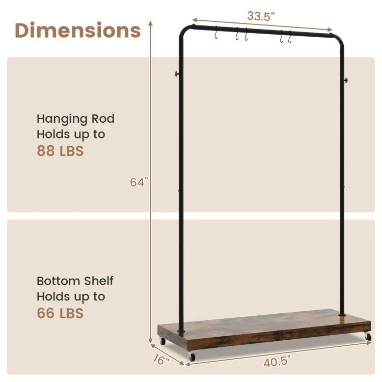 Industrial Style Heavy Duty Metal Pipe Clothes Garment Rack with Bottom Shelf - Image 5