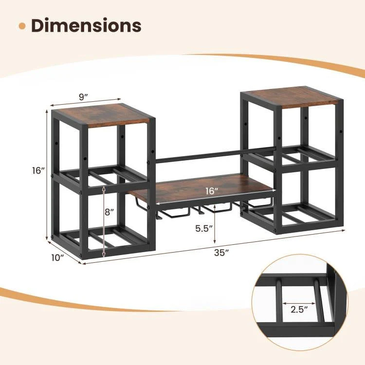 Industrial Wood Metal Wall Mounted Wine Rack Shelf with Glass Holders - Image 5