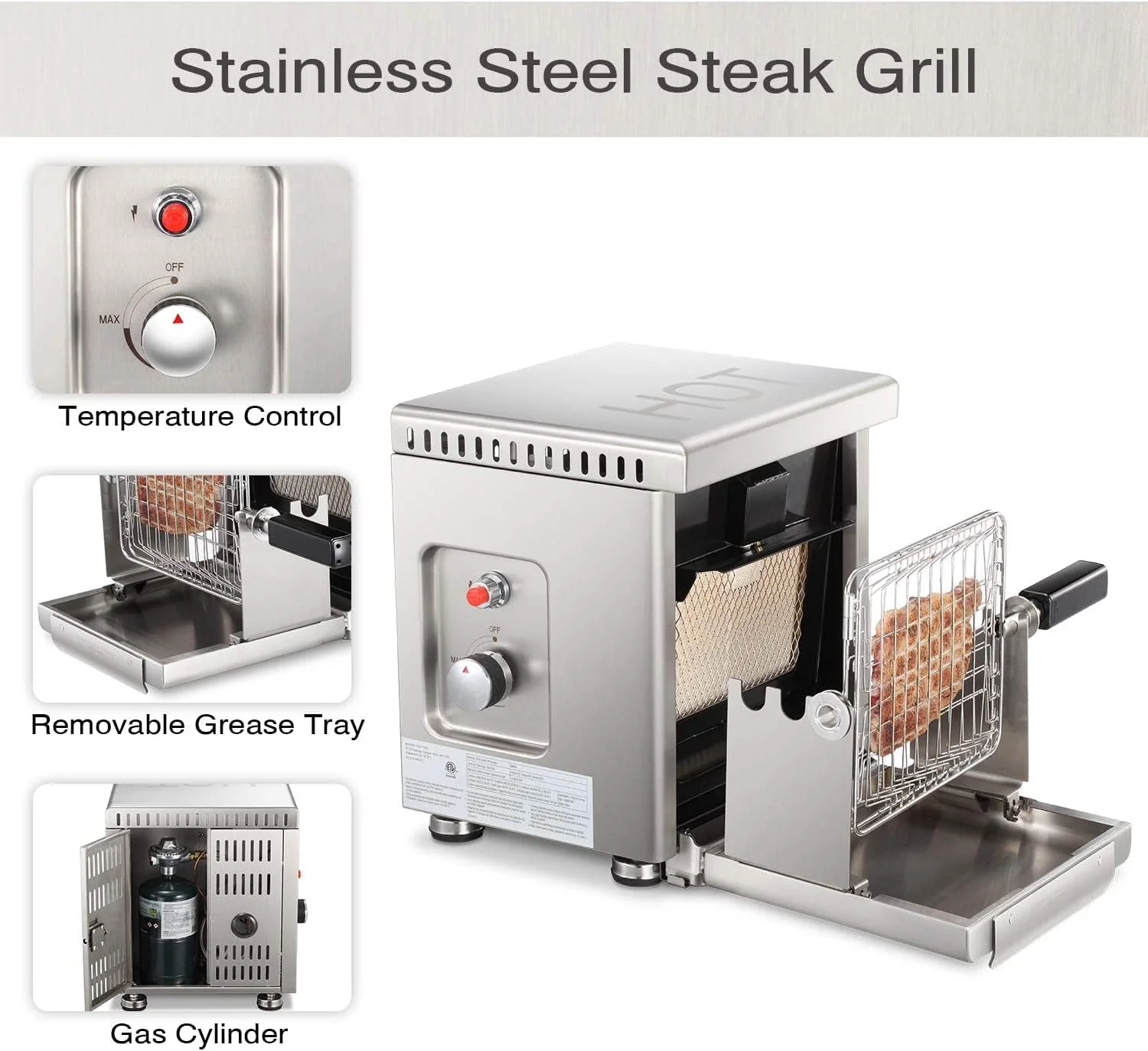 Infrared Propane Gas Grill Tabletop, Stainless Steel Small Barbecue Grill GB5916 - Image 4
