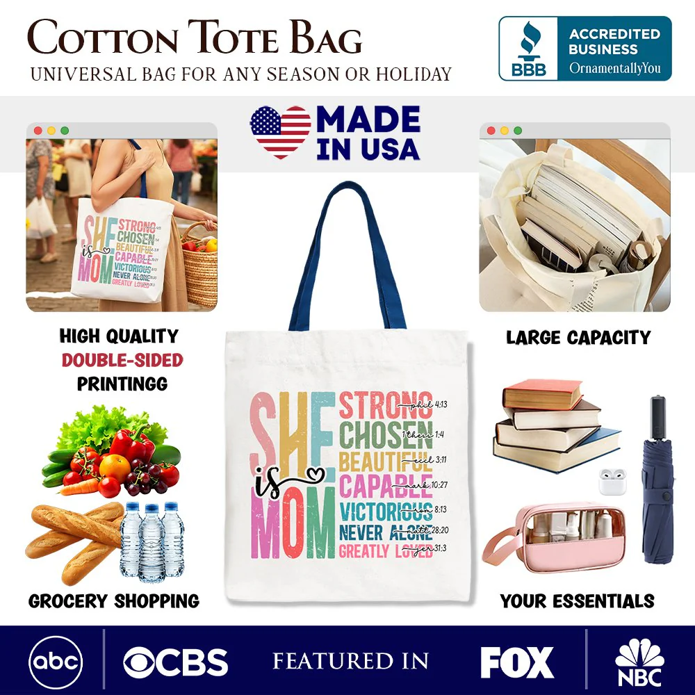 Inspirational Christian Mom Canvas Tote Bag, Affirmation Gift Shopper for Strong and Motivated Mothers - Image 2