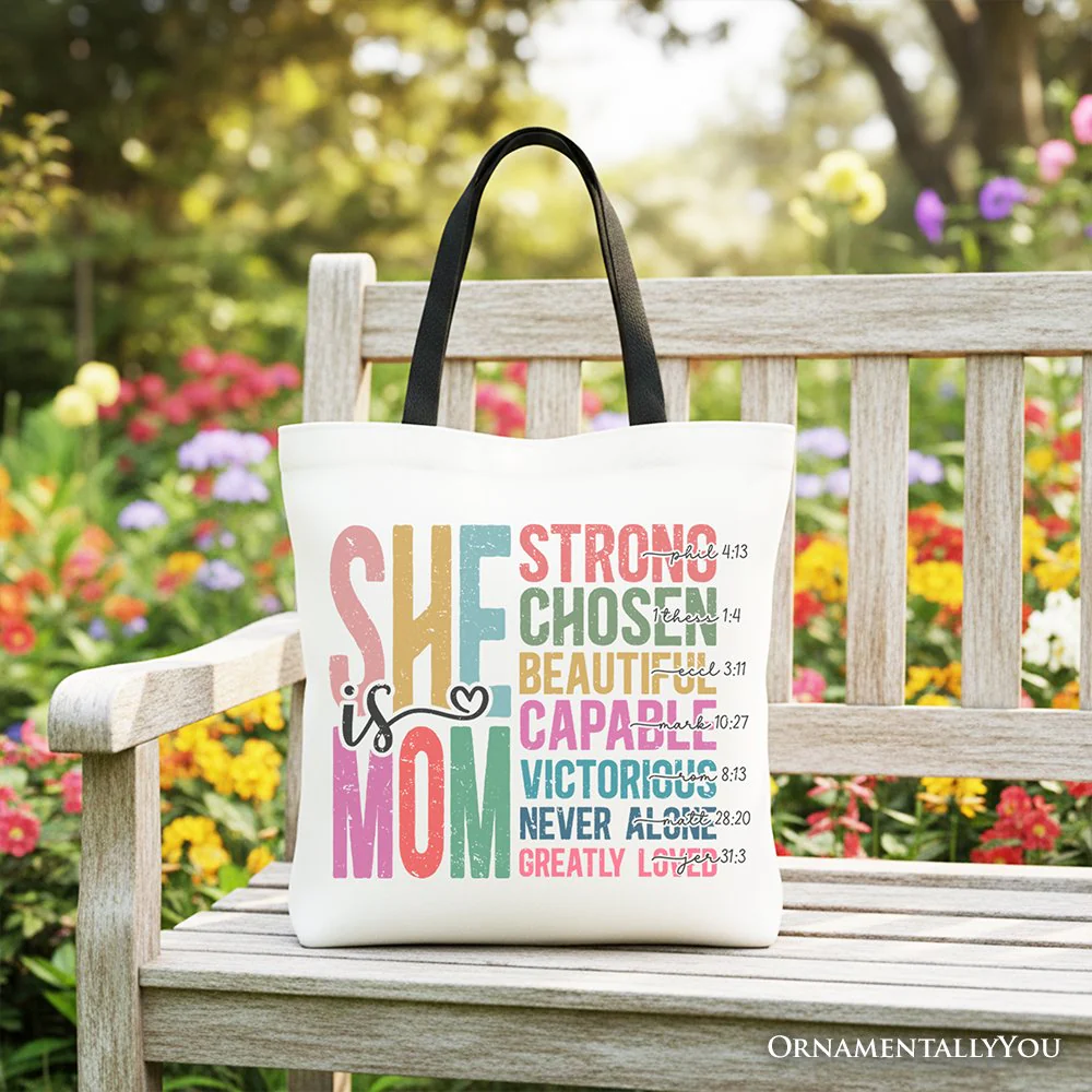 Inspirational Christian Mom Canvas Tote Bag, Affirmation Gift Shopper for Strong and Motivated Mothers - Image 4