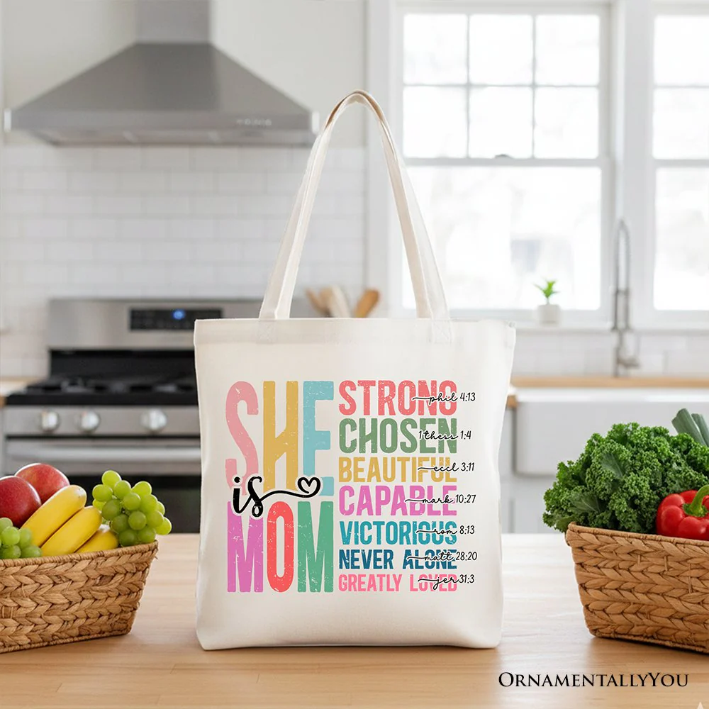 Inspirational Christian Mom Canvas Tote Bag, Affirmation Gift Shopper for Strong and Motivated Mothers - Image 5