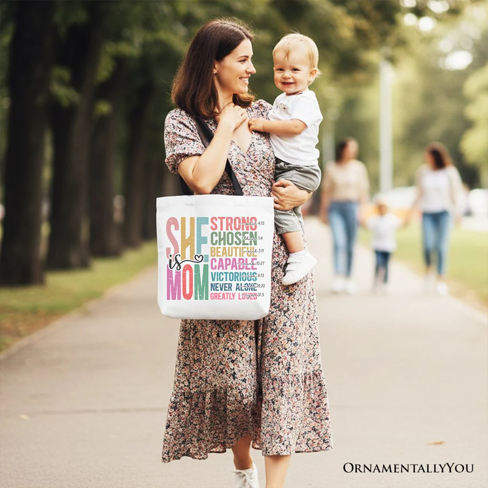 Inspirational Christian Mom Canvas Tote Bag, Affirmation Gift Shopper for Strong and Motivated Mothers - Image 7