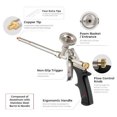 Intertool Foam Dispensing Gun - Aluminum Basket & Needle with 6mm Brass Tip - Image 2